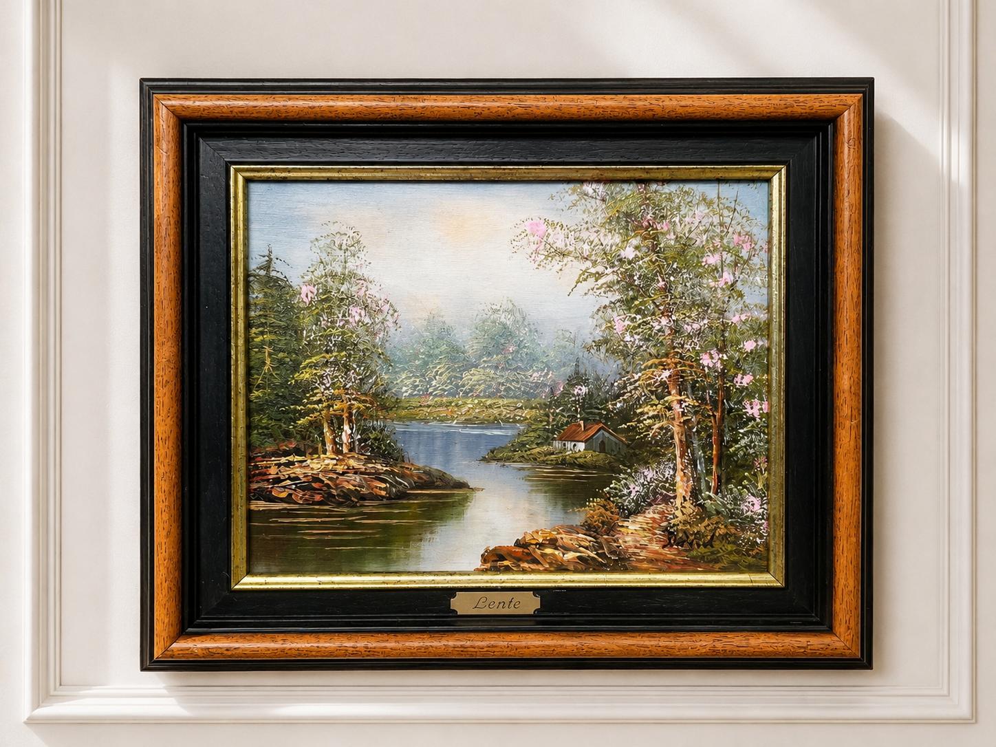 Painting Vintage French Signed Lake Cottage Framed (1 of 13) Painting Vintage French Signed Lake Cottage Framed (1 of 13)