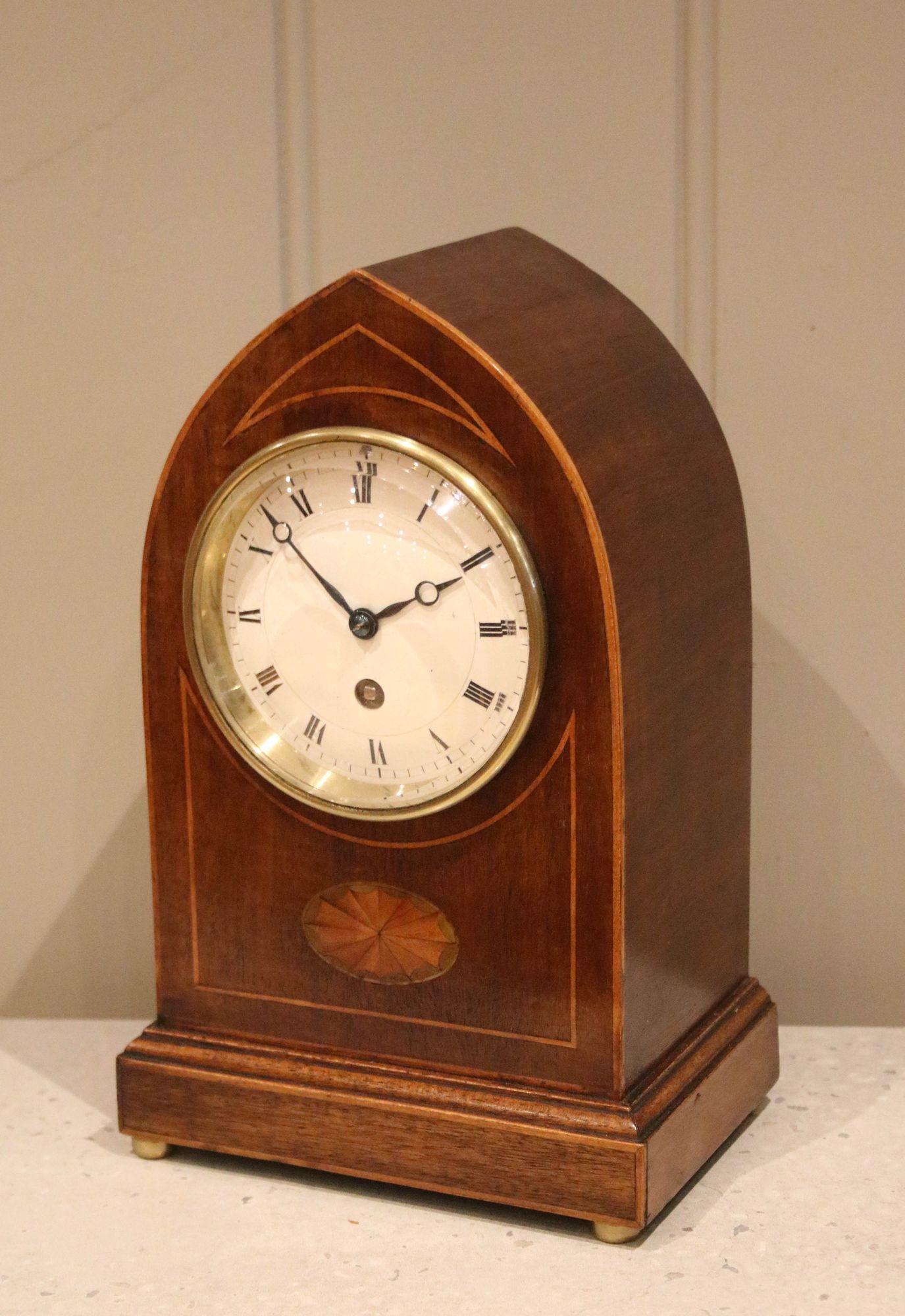 Edwardian Mahogany Lancet Top Mantel Clock (1 of 11)