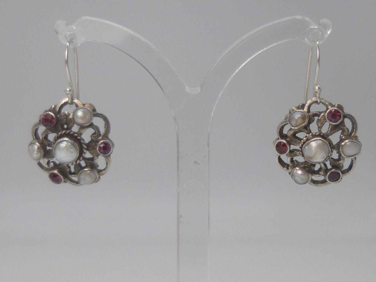 Pair of Austro-Hungarian Silver, Pearl & Garnet Earrings (1 of 6)