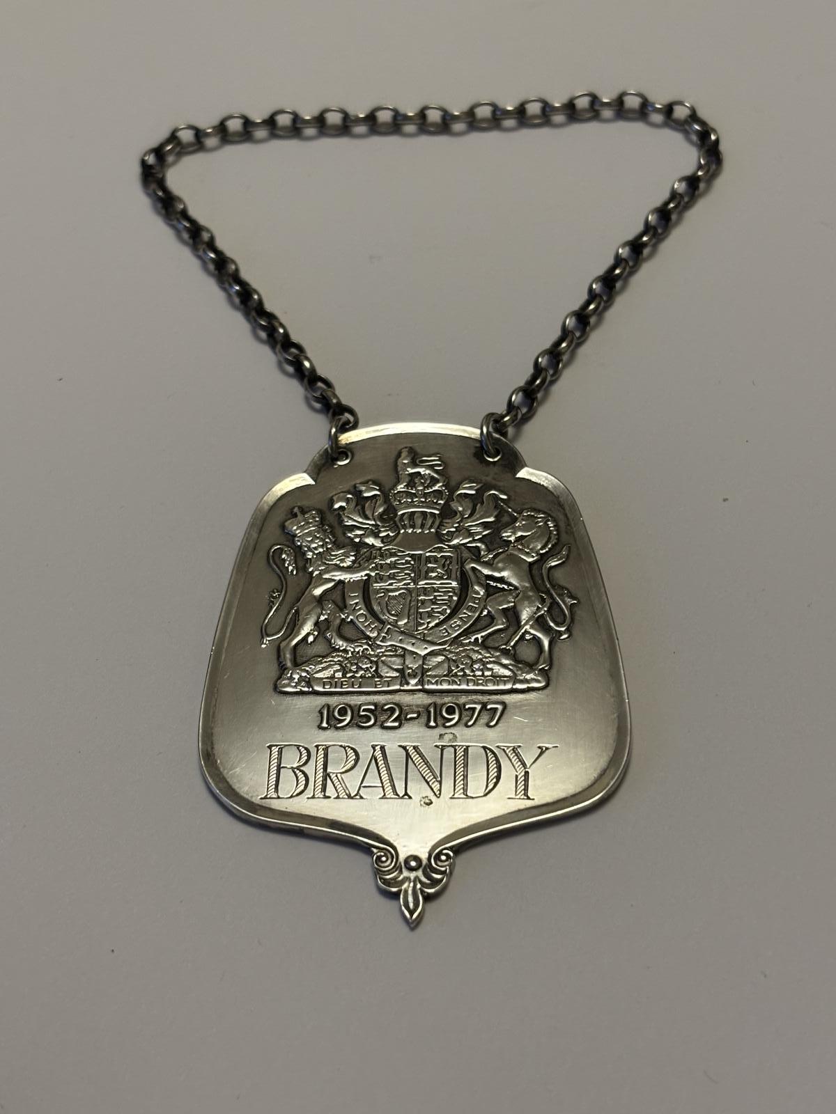 Sterling Silver Ltd Ed Decanter Label BRANDY Queens Jubilee 1977 Roberts & Belk (1 of 6)