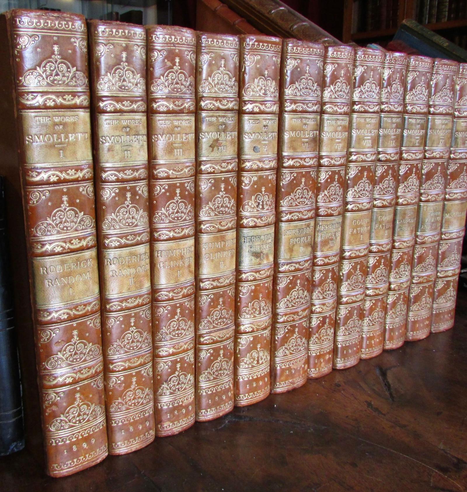 1899 The Works of Tobias Smollett 12  Volume Set Fine Gilt Leather Bindings (1 of 5)
