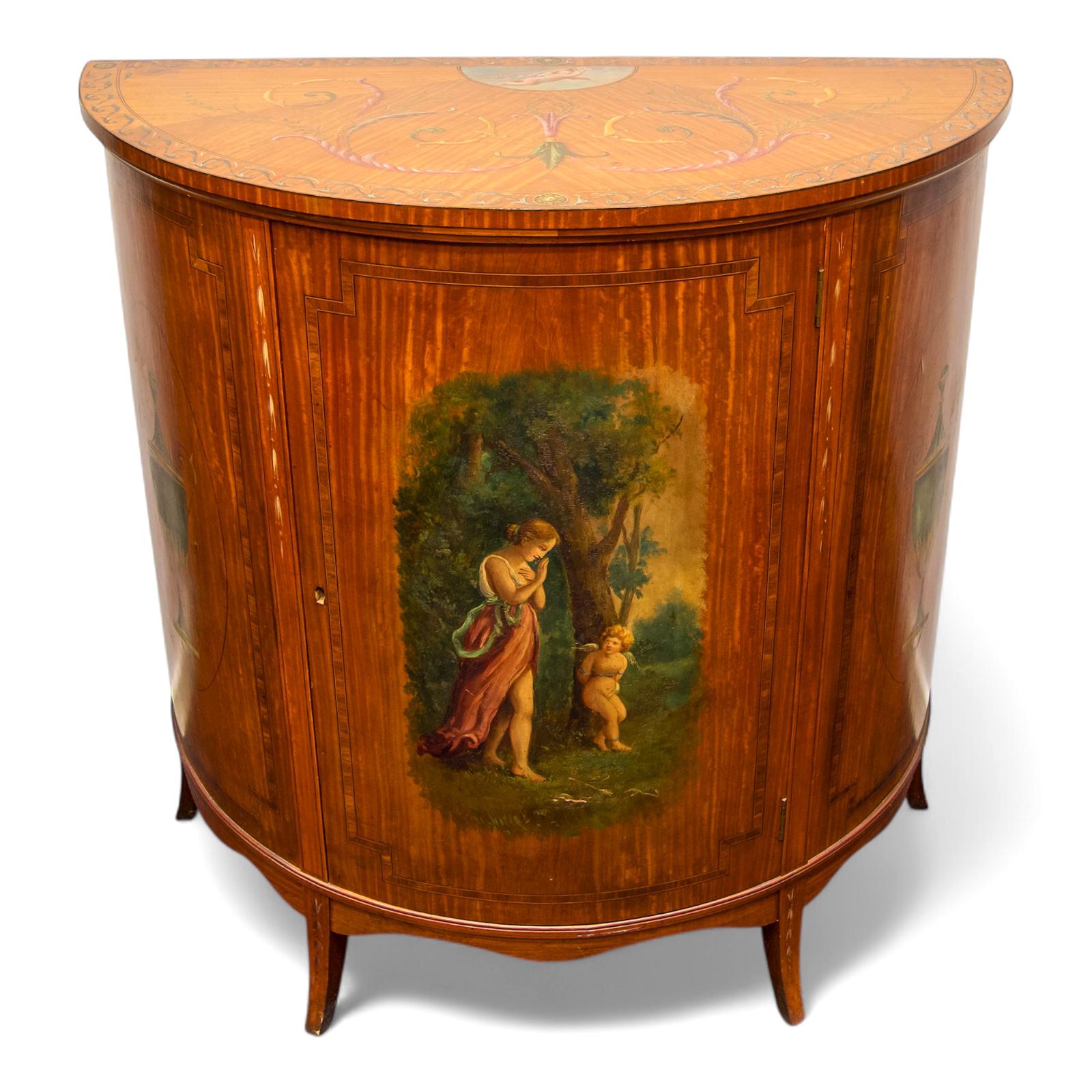 Antique Satinwood Painted Demi Lune Side Cabinet (1 of 7)