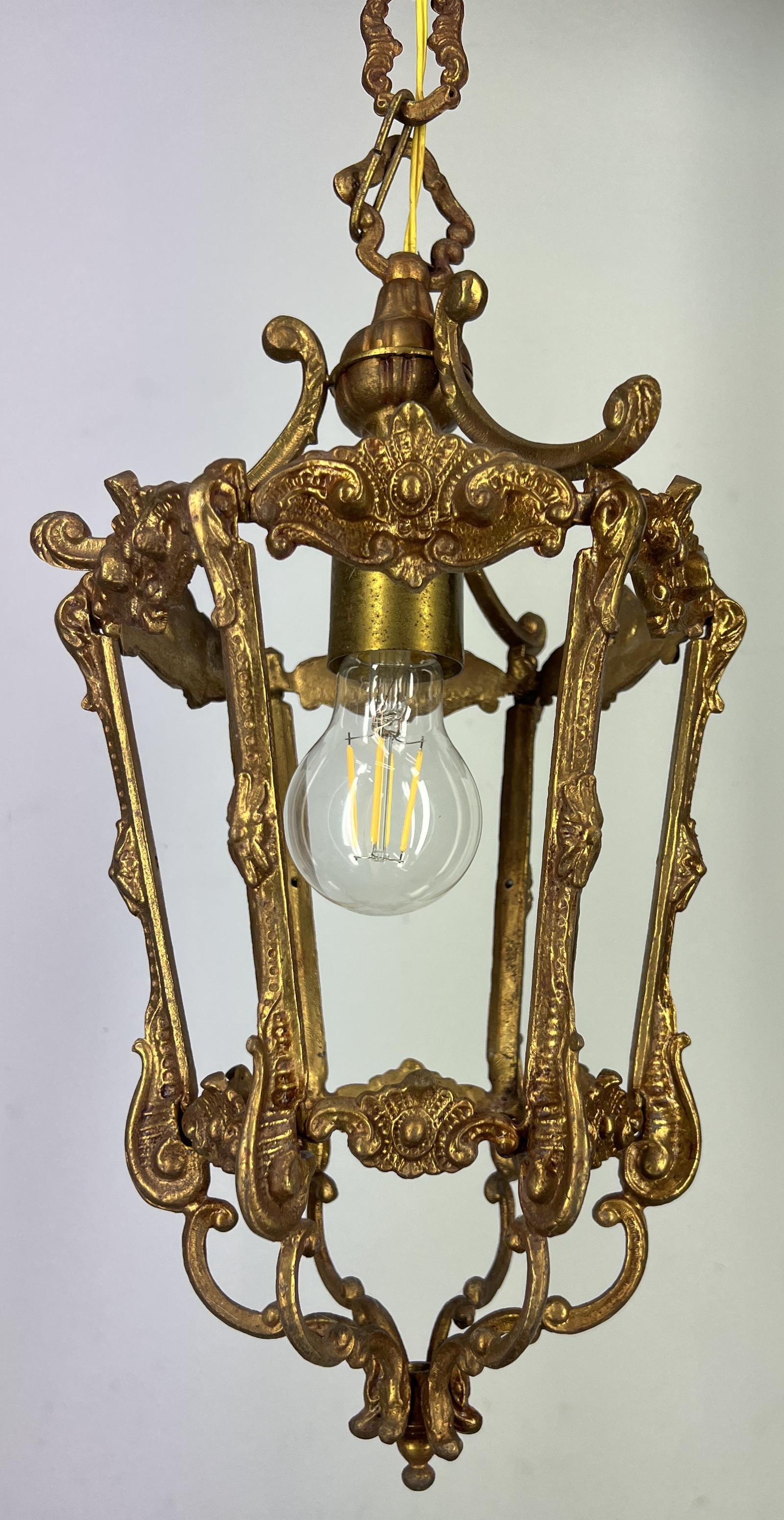 Pendant Light Vintage French Gilt Hanging Lantern 1 Bulb (1 of 8)