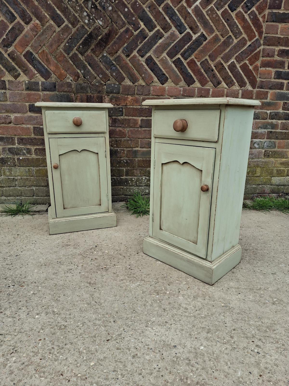 Pair of Pine Bedside Tables Cabinets Sage Green Painted Vintage Country Style (1 of 14) Pair of Pine Bedside Tables Cabinets Sage Green Painted Vintage Country Style (1 of 14)
