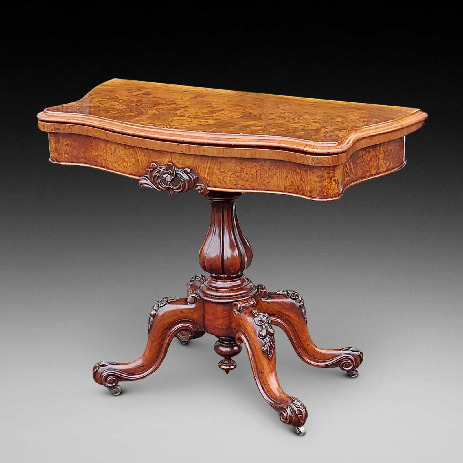 Victorian Burr Walnut Serpentine Front Card Table (1 of 6)