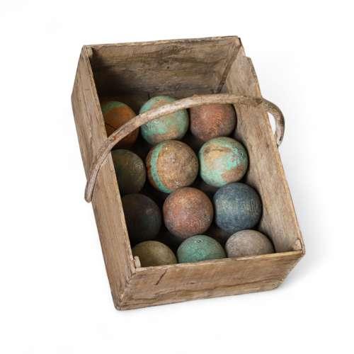 Set of French Boules Fabulous Muted Colours in Aged Apple Box C1900 (1 of 8)