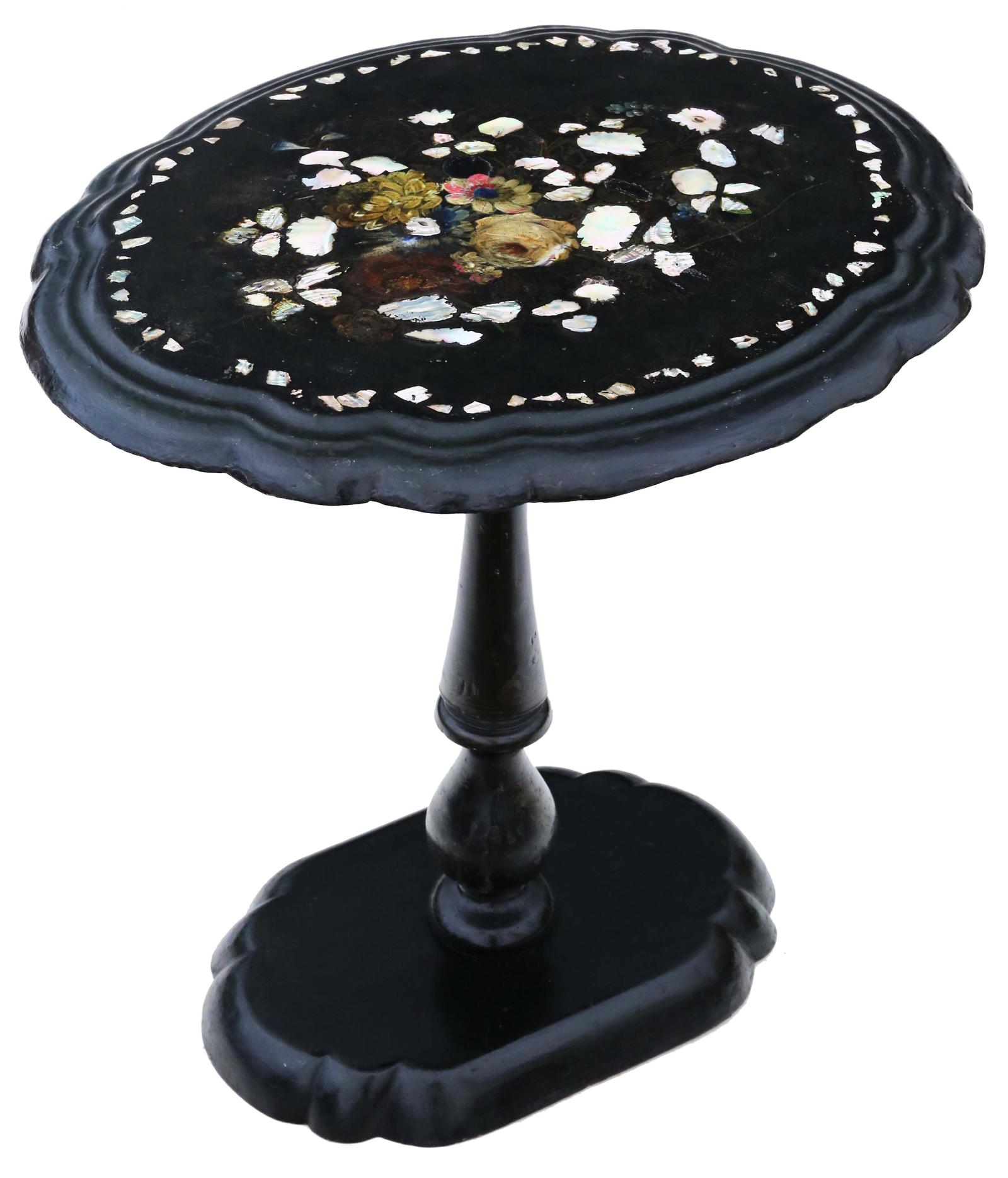 Antique Victorian Hand Decorated Inlaid Papier Mache Tea Supper Wine Table Tilt Top c.1880 (1 of 7) Antique Victorian Hand Decorated Inlaid Papier Mache Tea Supper Wine Table Tilt Top c.1880 (1 of 7)