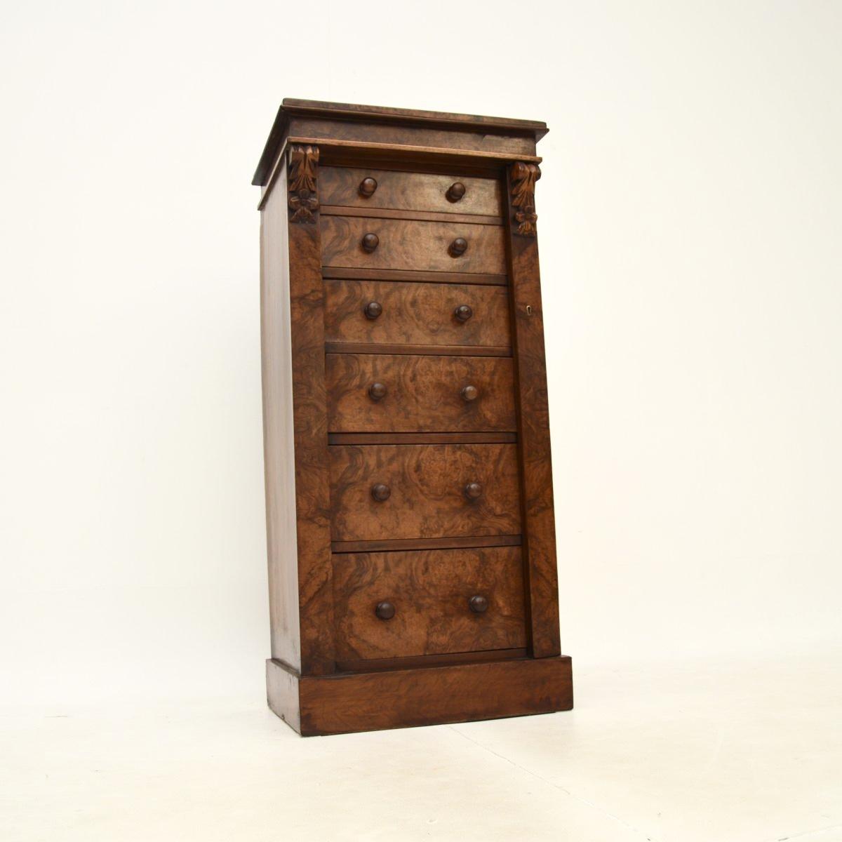Antique Victorian Burr Walnut Wellington Chest of Drawers (1 of 9)
