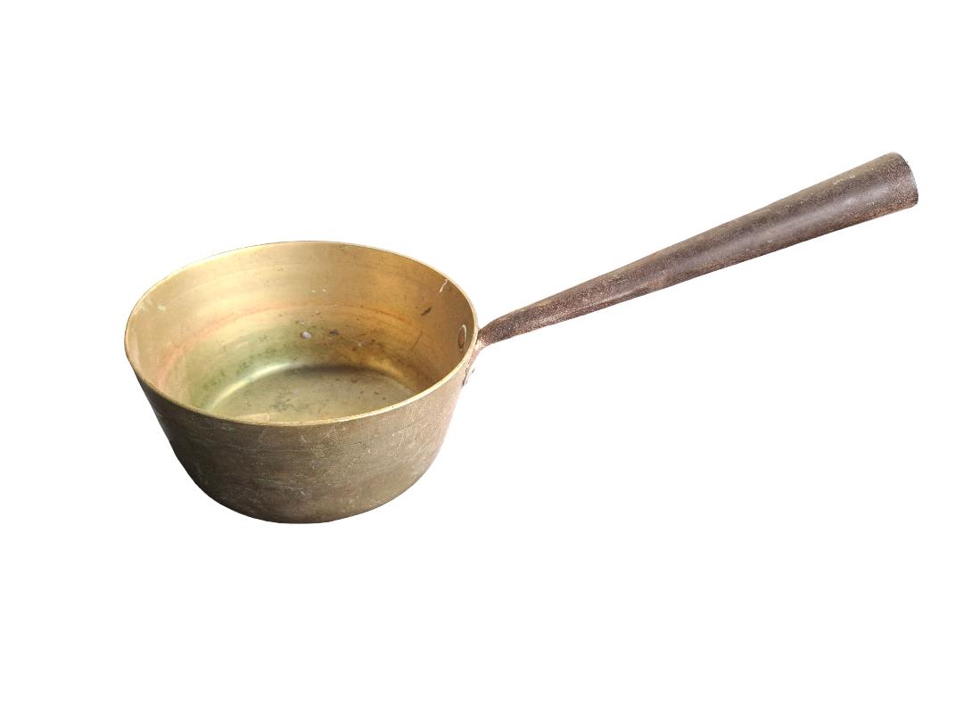 Victorian Cast Brass Saucepan - Wrought Iron Handle c.1860 (1 of 3)