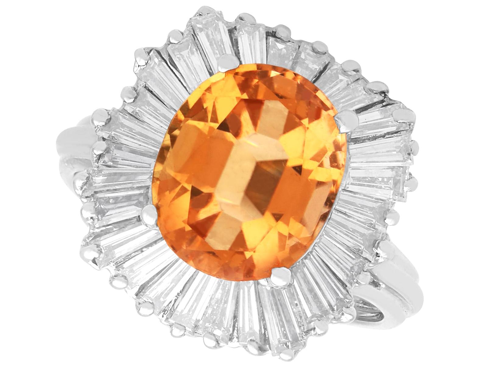 Vintage 3.60ct Orange Tourmaline and 2.30ct Diamond, 18ct White Gold Ballerina Ring Circa 1970 (1 of 10)