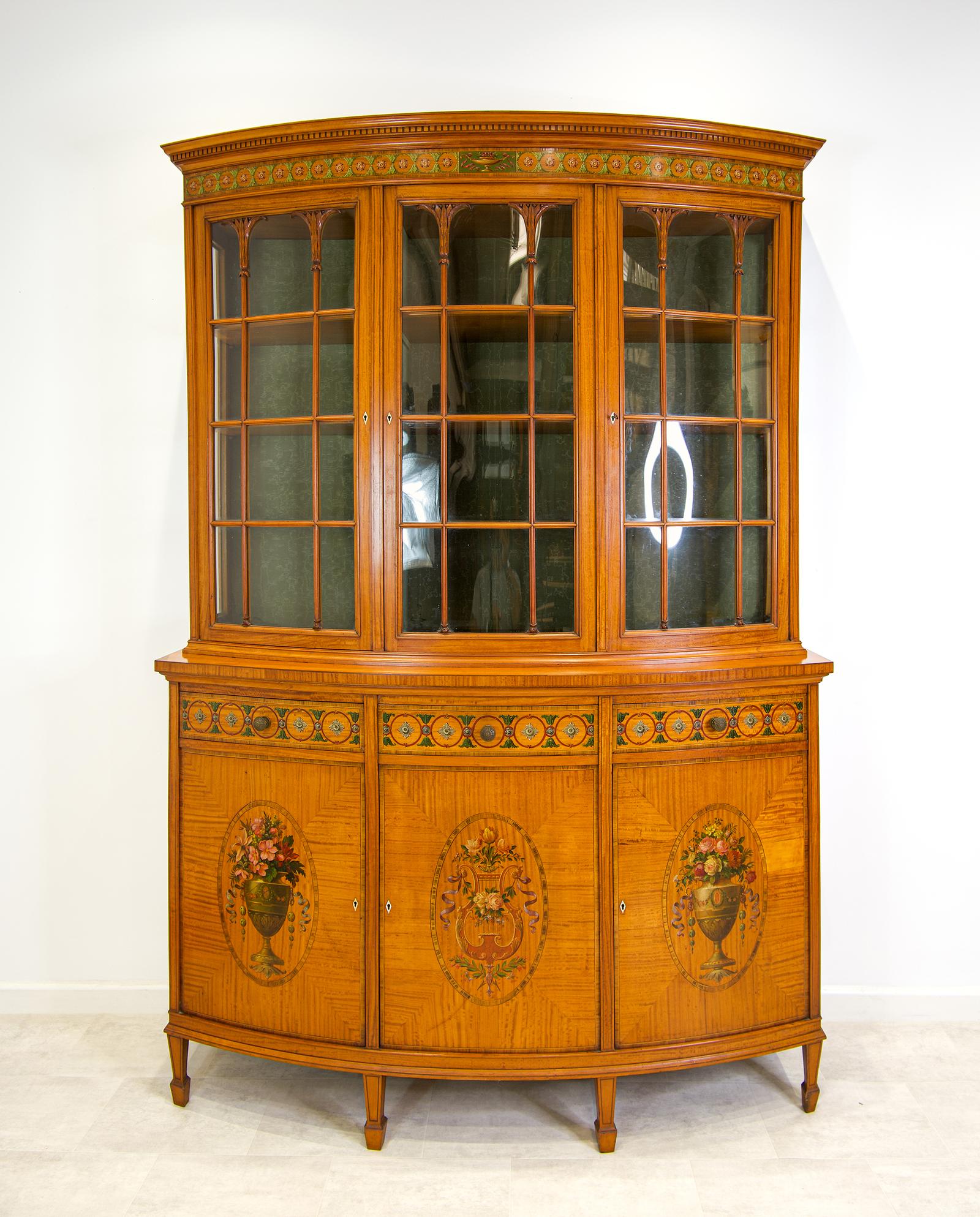 Antique Satinwood Painted Display Cabinet / Bookcase (1 of 6)