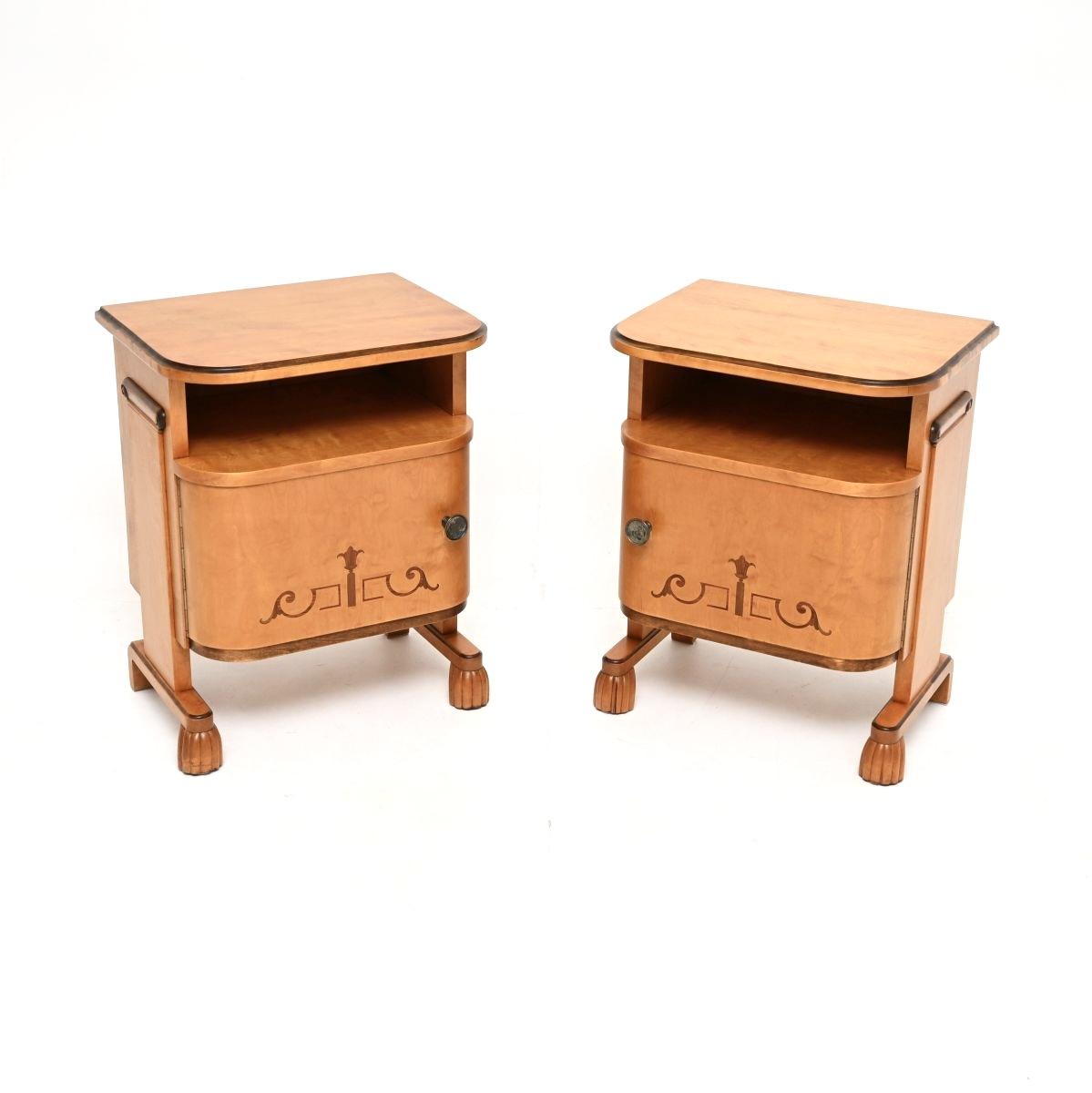 Pair of Swedish Art Deco Bedside Cabinets in Satin Birch (1 of 10) Pair of Swedish Art Deco Bedside Cabinets in Satin Birch (1 of 10)