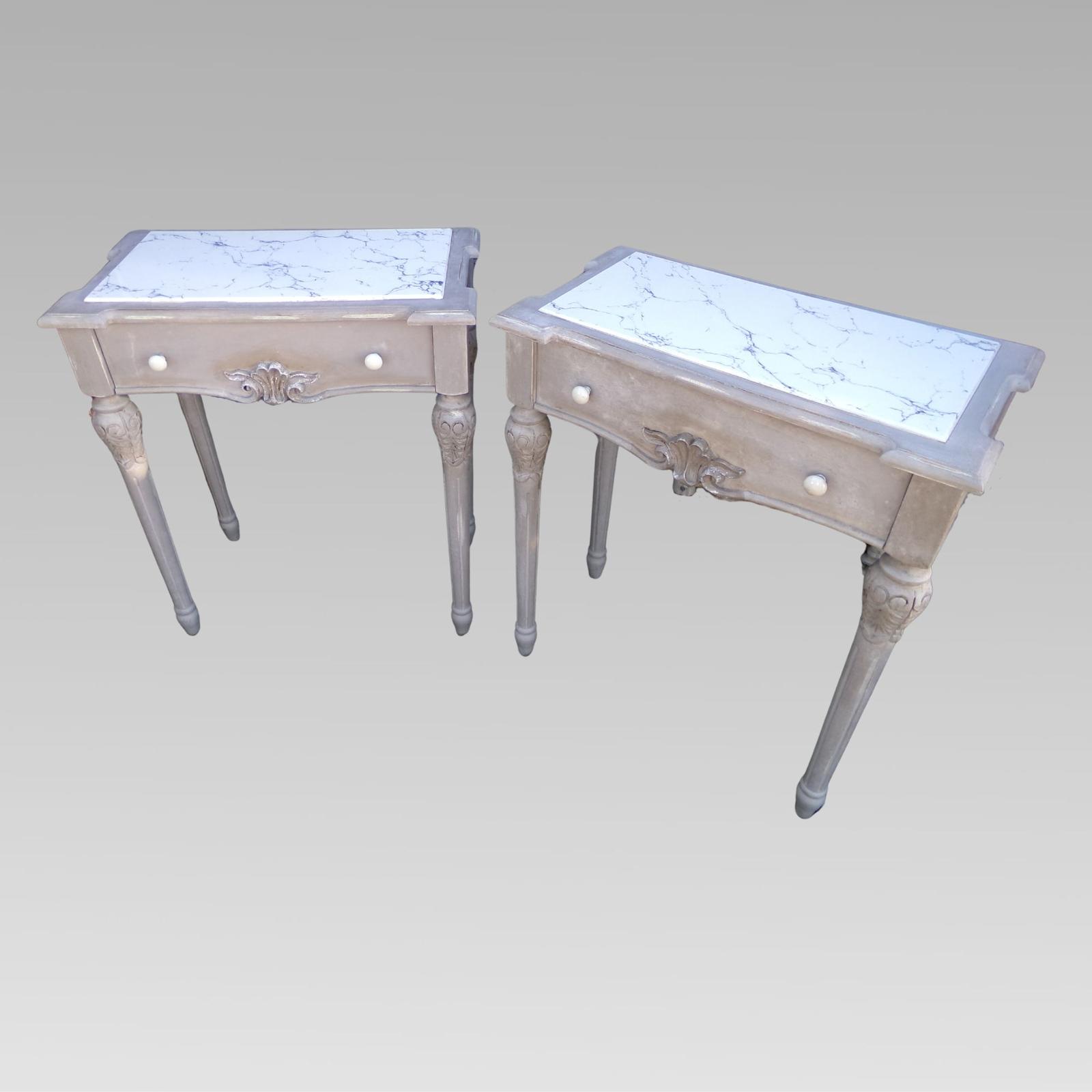 Bedside Tables Original Quality Marble Inset Distressed Pair French Bedside or Console Tables (1 of 8) Bedside Tables Original Quality Marble Inset Distressed Pair French Bedside or Console Tables (1 of 8)