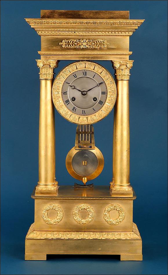 Large Antique Gilt Bronze Portico Clock - France 19th Century (1 of 17)