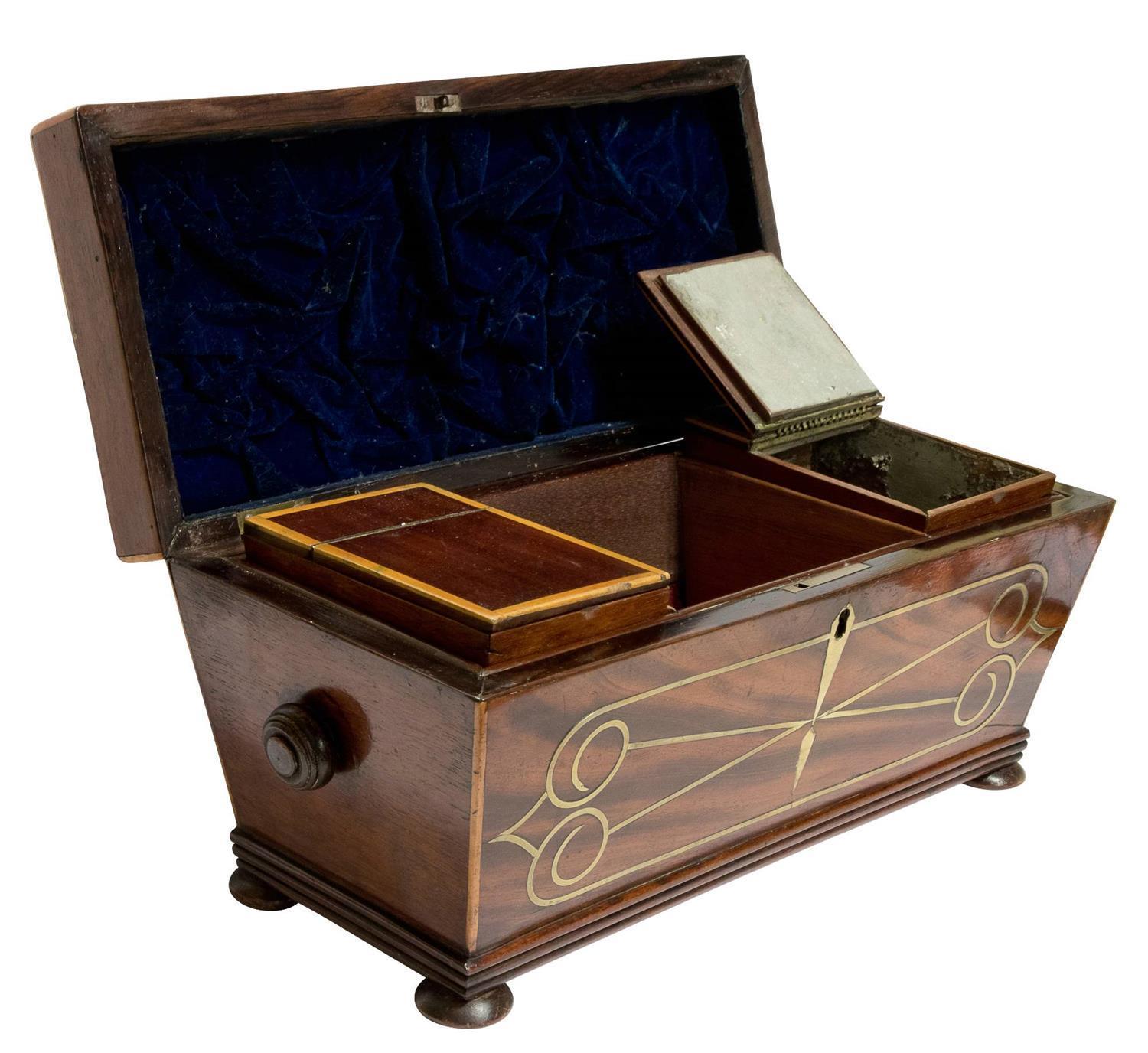Regency Rosewood Brass Inlaid Tea Caddy (1 of 9) Regency Rosewood Brass Inlaid Tea Caddy (1 of 9)
