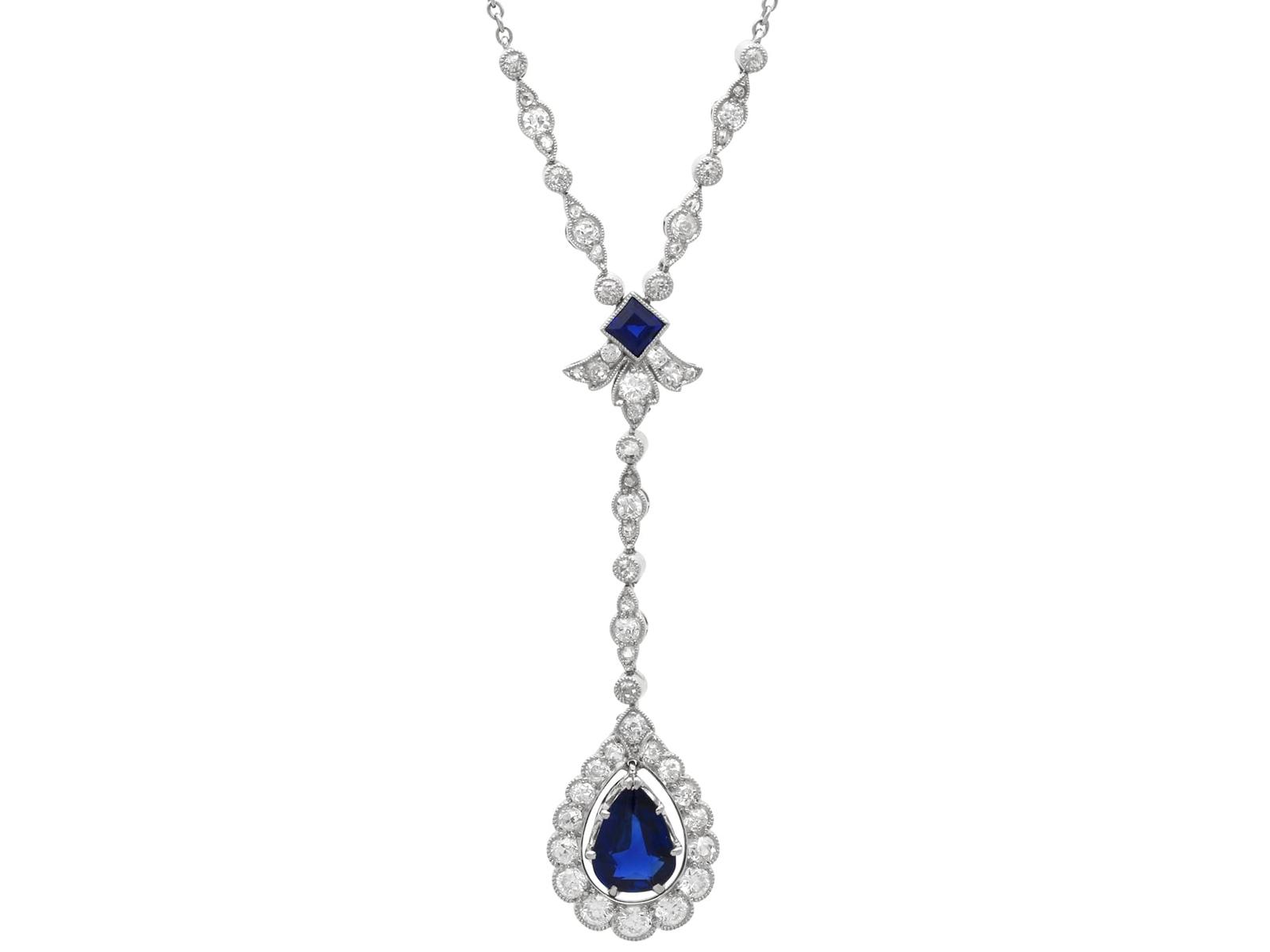 Antique 1.57ct Basaltic Sapphire and 1.20ct Diamond Platinum Pendant Circa 1915 (1 of 18)