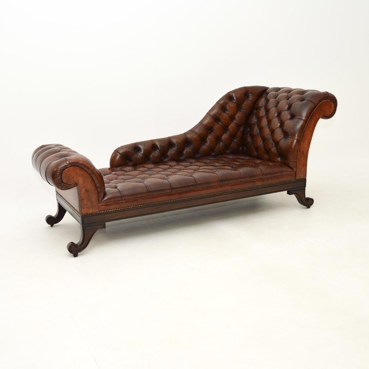 Antique Leather and Mahogany Chaise Longue (1 of 12)