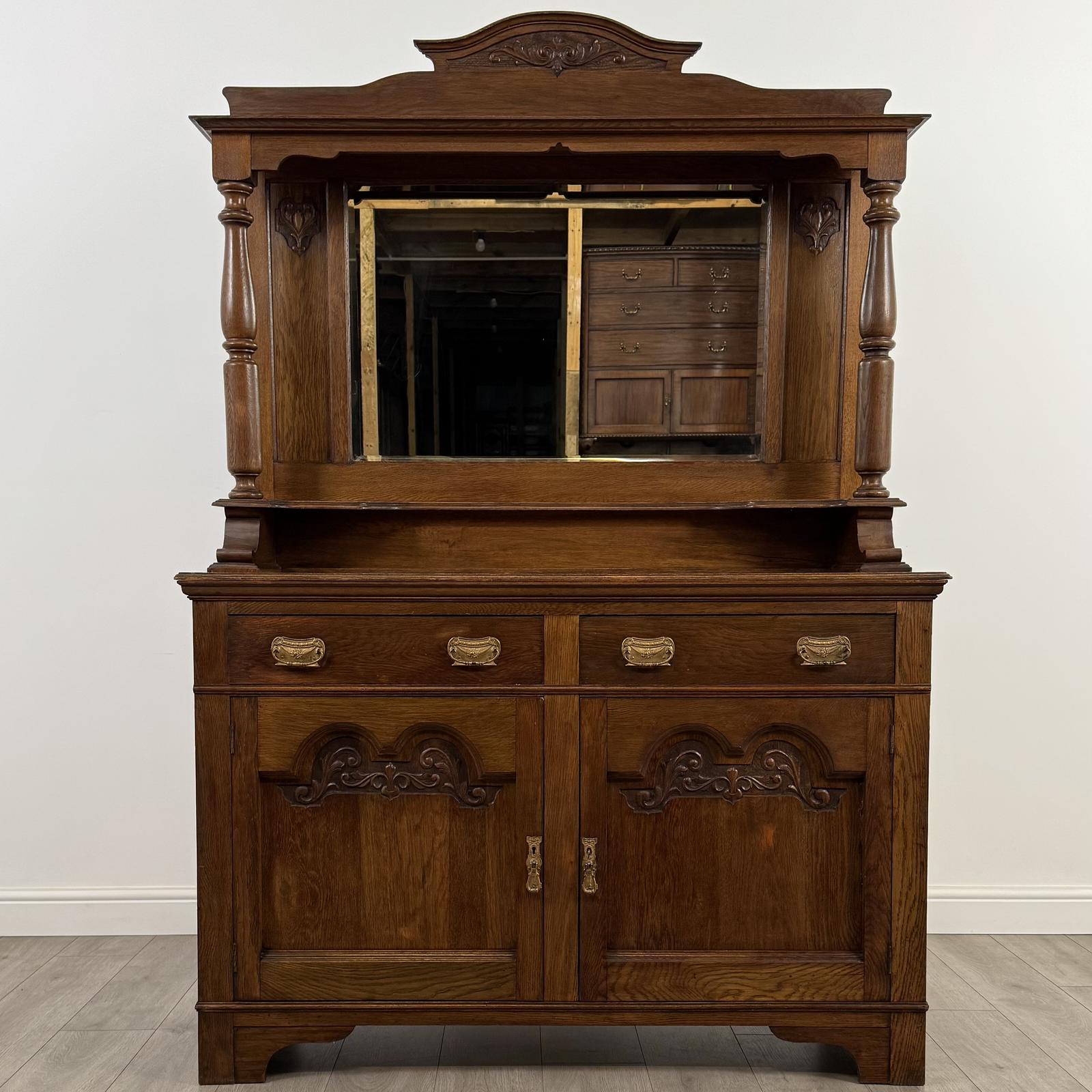 Antique 20th Century Good Quality Mirror Back Sideboard in Oak (1 of 12)