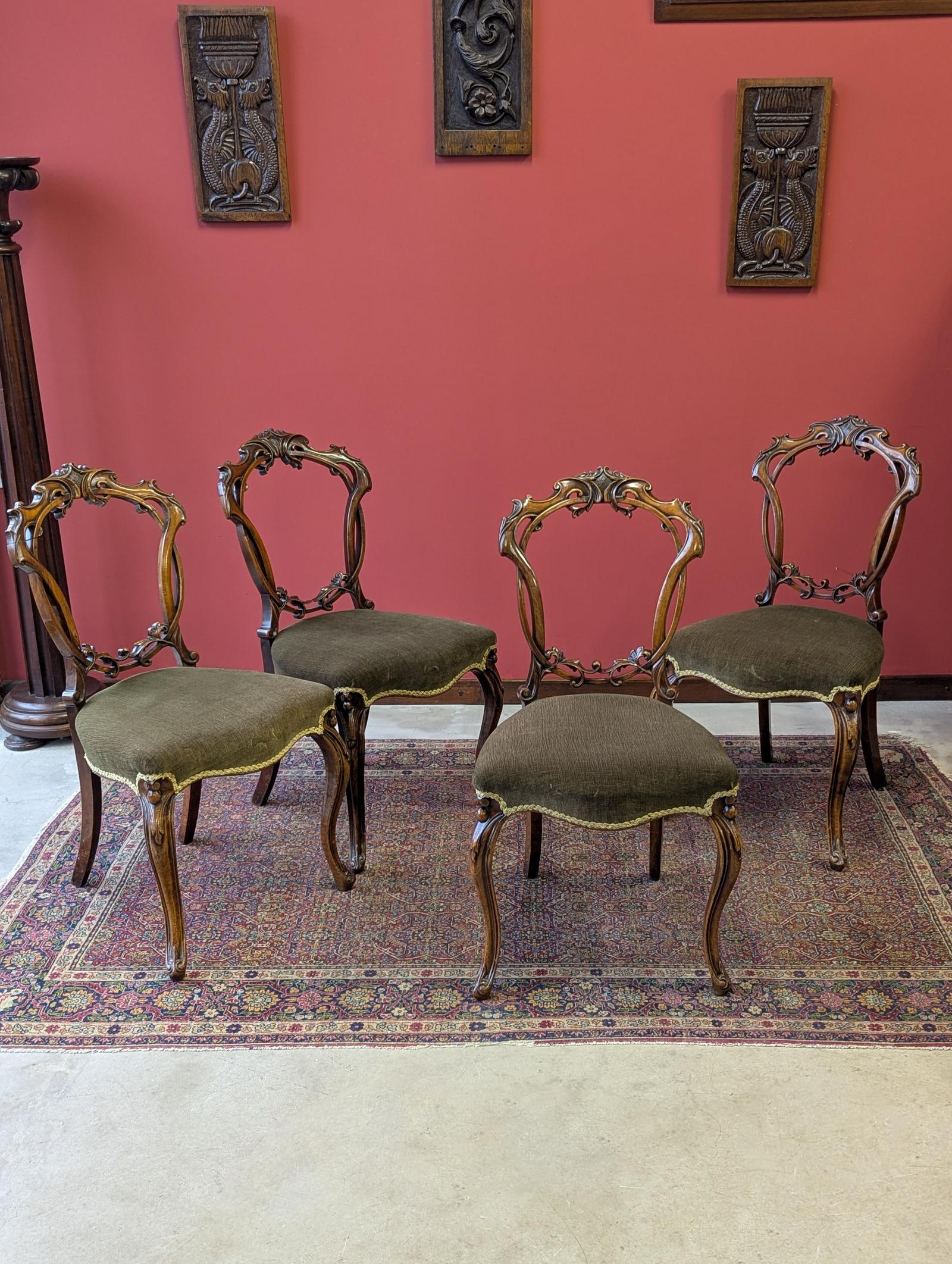 Antique Victorian Walnut Carved Balloon Back Chairs – Set of Four c.1870 (1 of 10) Antique Victorian Walnut Carved Balloon Back Chairs – Set of Four c.1870 (1 of 10)