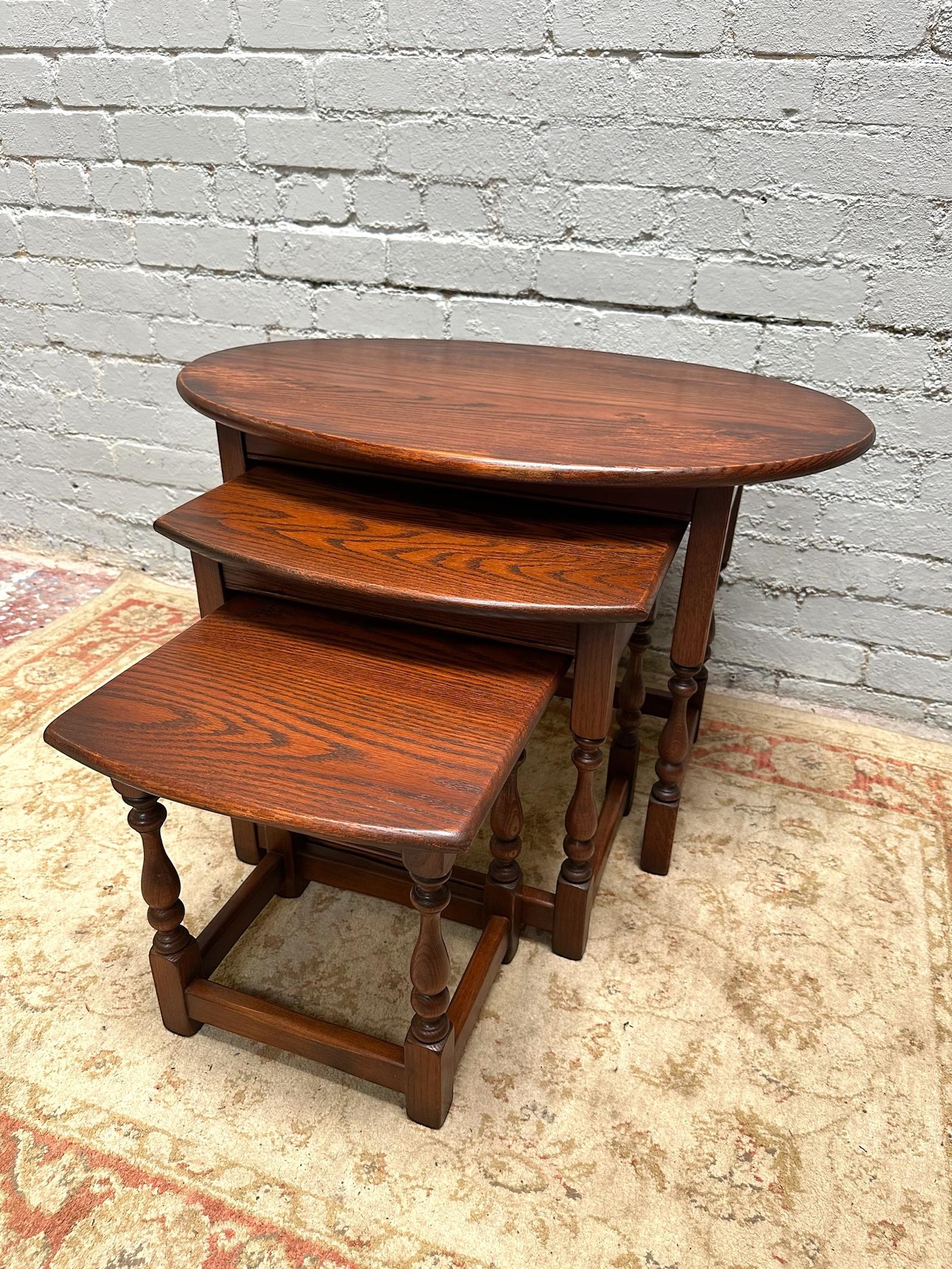 Vintage Old Charm Wood Bros / Oval Oak Nest of 3 Tables / Tudor Brown (1 of 9)