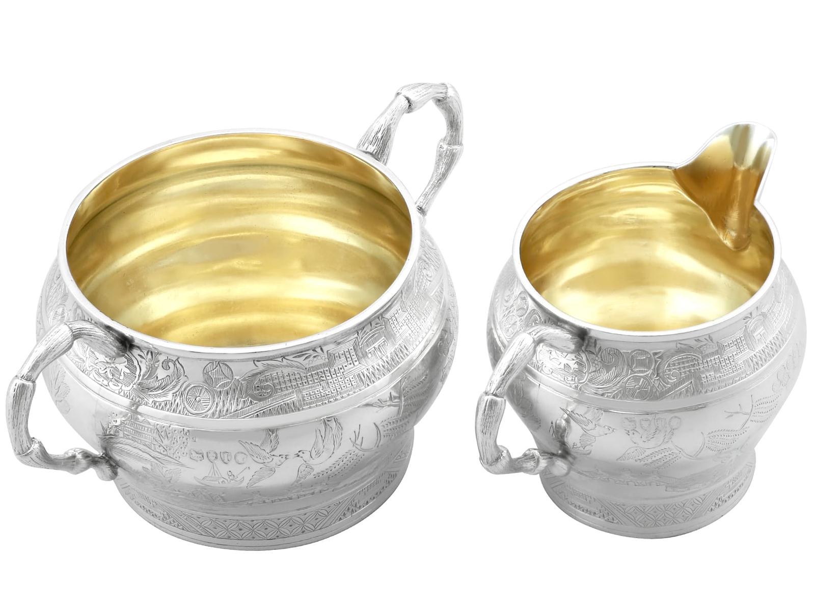 Antique Victorian Sterling Silver Cream Jug & Sugar Bowl 1884 (1 of 15)