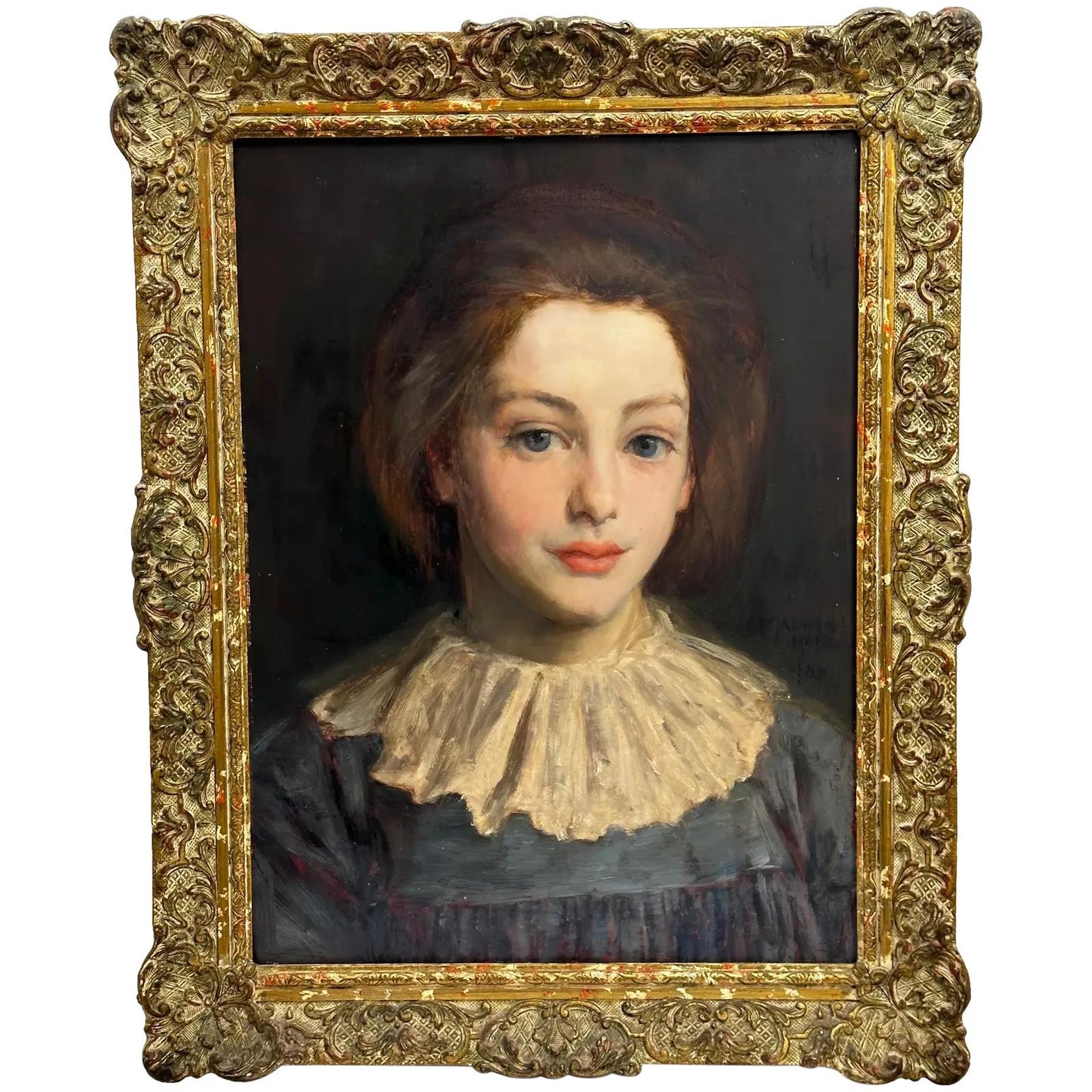 Victorian Oil Painting Portrait Young Lady In Blue Dress By George Percy Jacomb-hood (1 of 48)