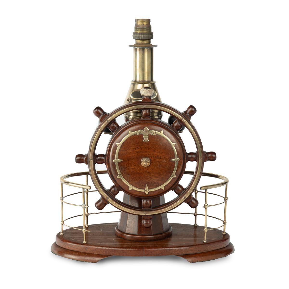 Novelty Maritime Teak, Mahogany & Brass Table Lamp (1 of 5)