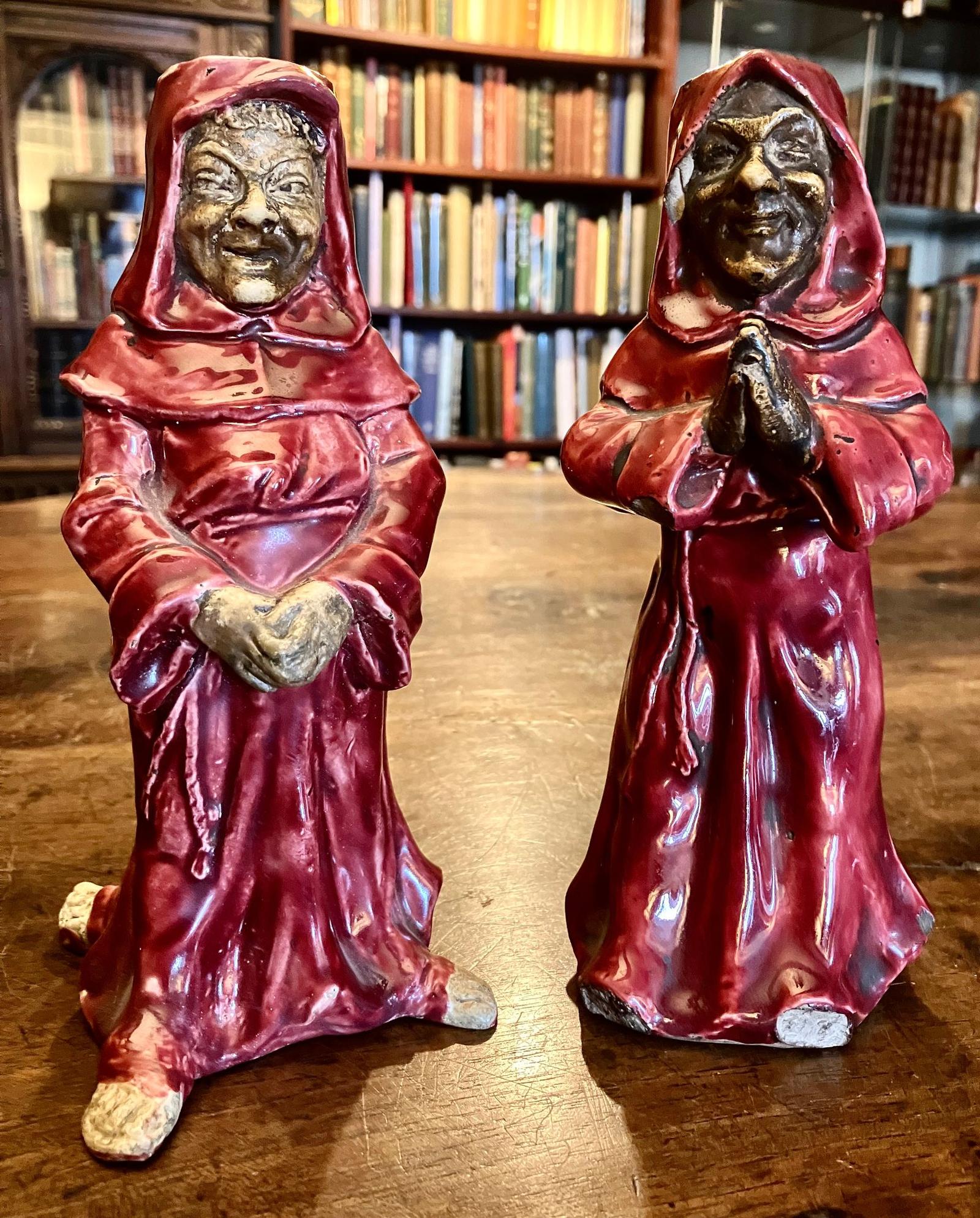 Occult Witchcraft Pair of Antique Candlesticks Rare Two Sided Monks c.1800 (1 of 5)