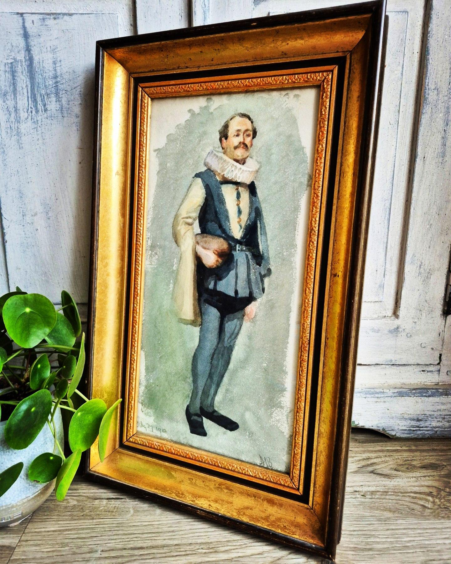 Antique Portrait Study Painting, Watercolour Painting (1 of 21)