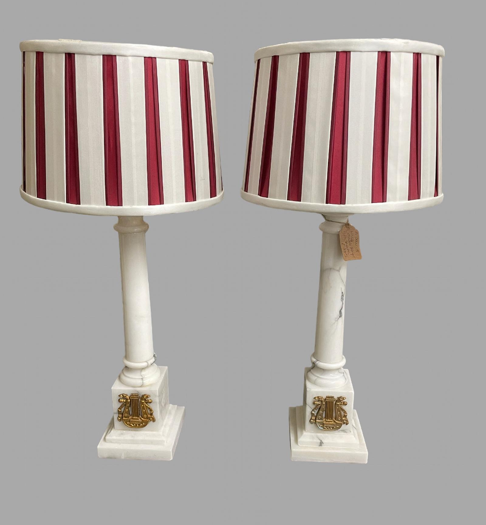 Pair of White Marble Pillar Lamps (1 of 4)