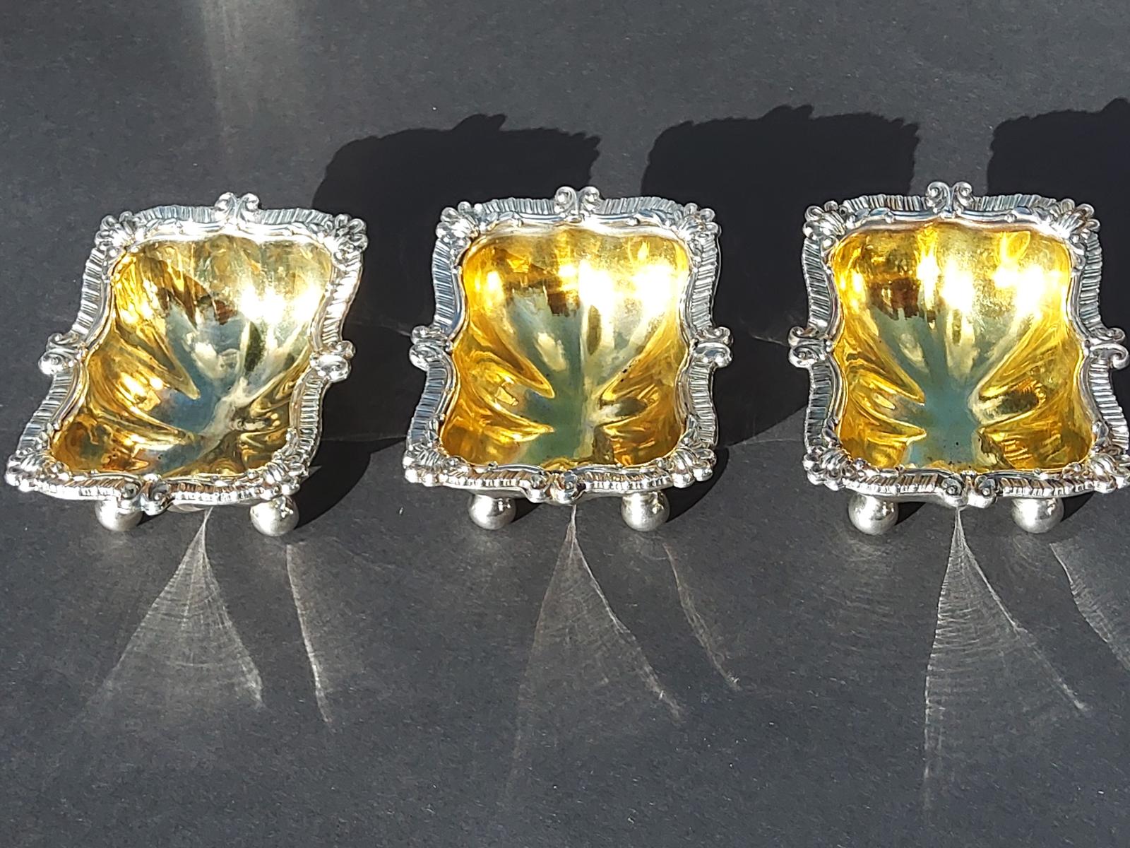 Set of Three Silver Plated Gilt Salts (1 of 4)