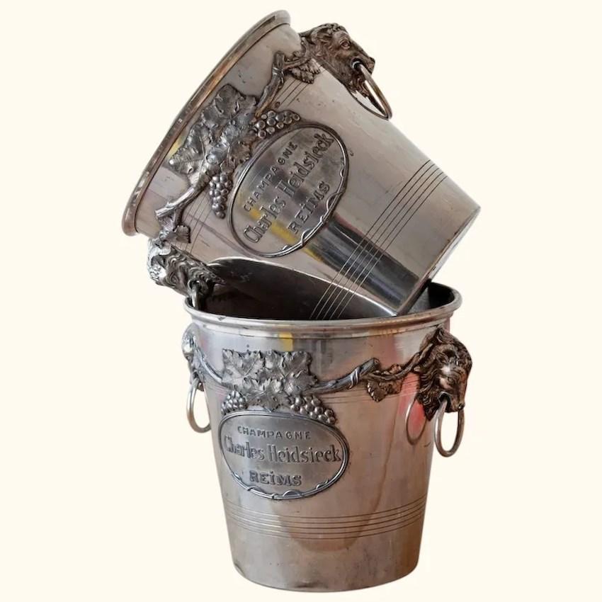 Single Remaining Nickel Plate Champagne Ice Bucket with Rams' Head Handles (1 of 8)