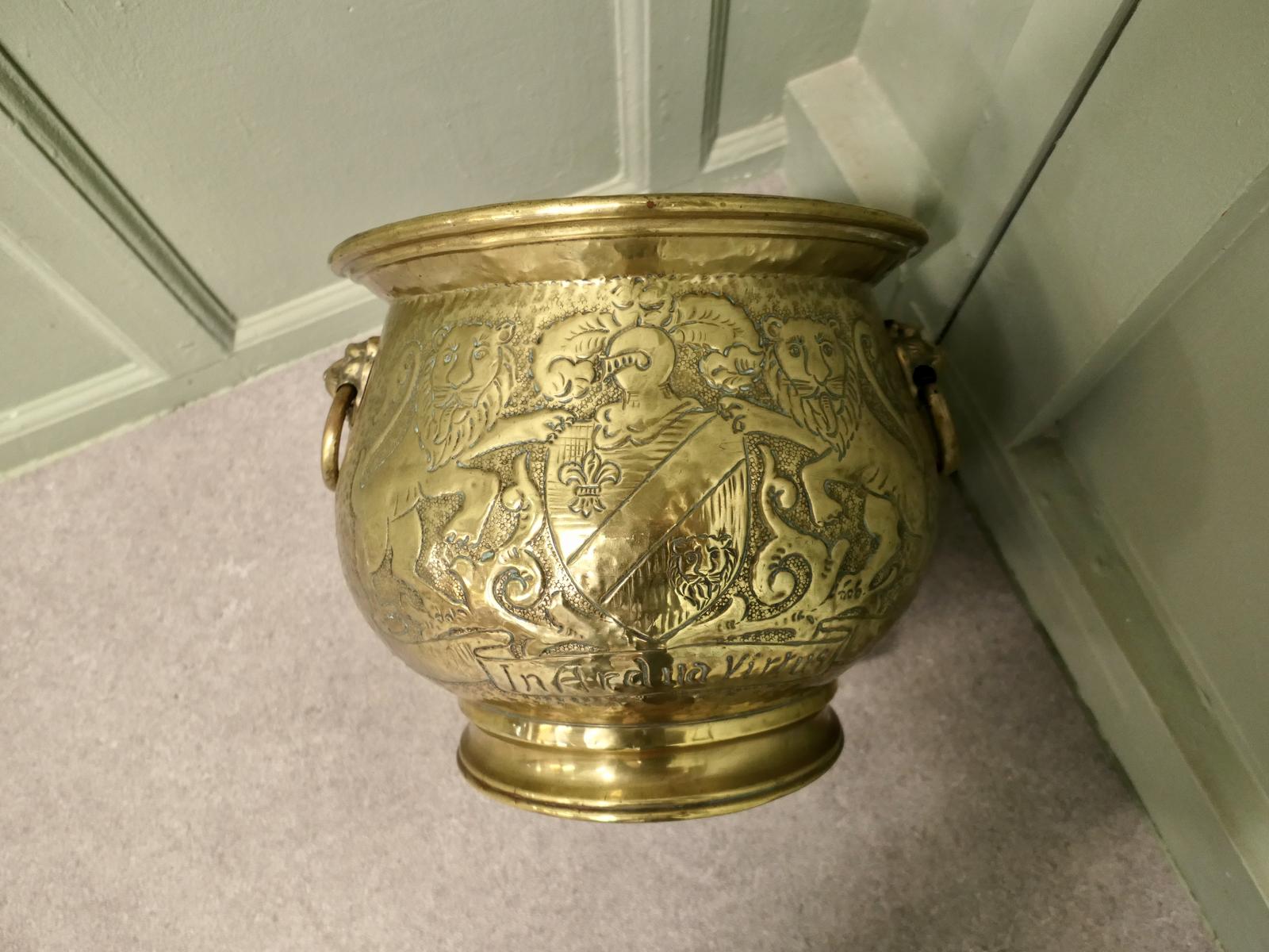 19th Century Gothic Brass Jardiniere with Shields (1 of 5)