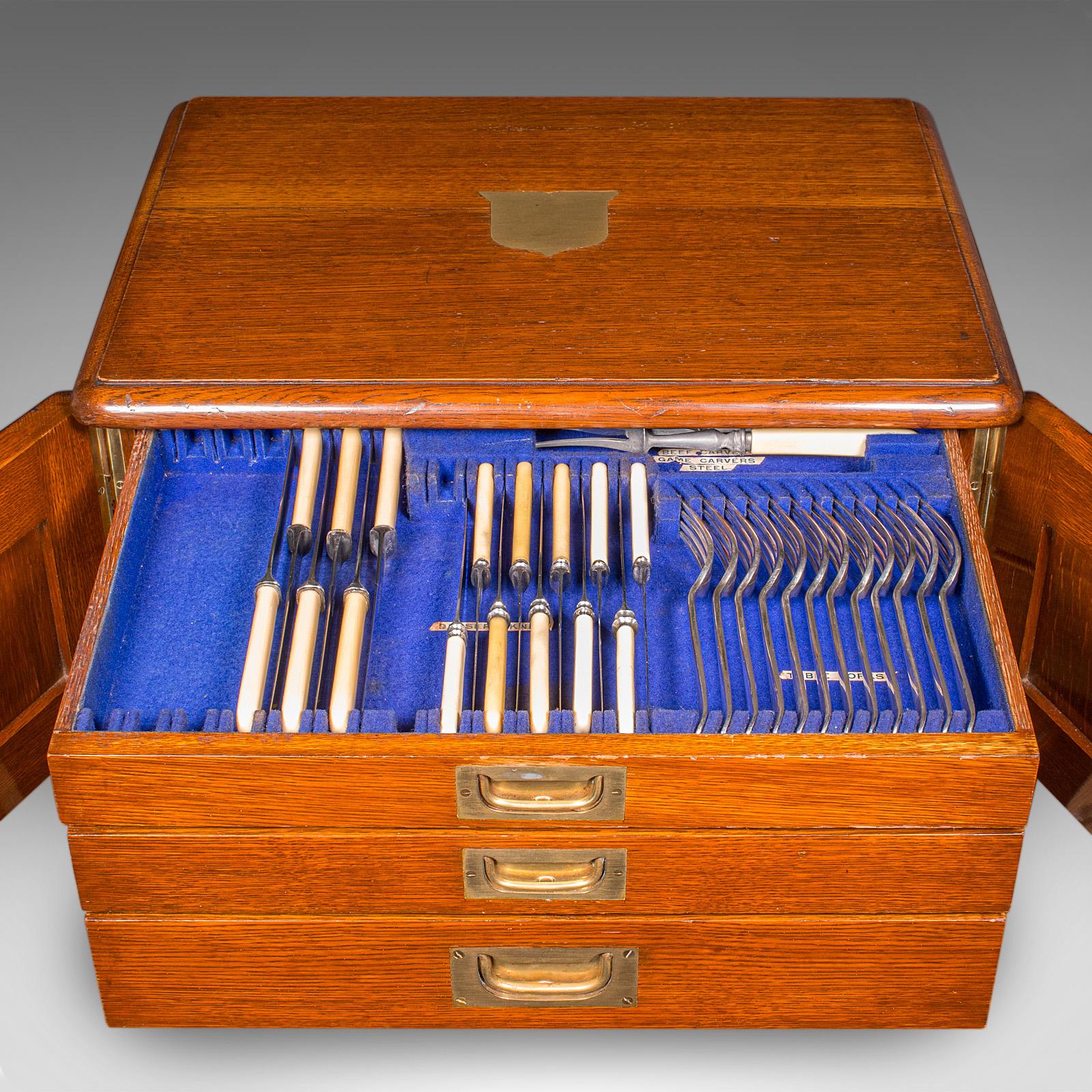 Antique Cutlery Canteen, English, Oak, Flatware Chest, Walker & Hall - Edwardian c.1910 (1 of 12)