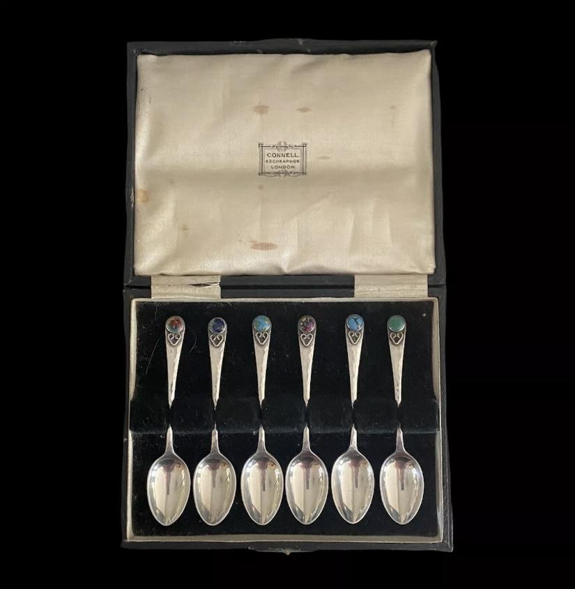 Arts & Crafts Silver & Enamel Demitasse Spoons Bernard Instone - Birmingham 1929 (1 of 11)