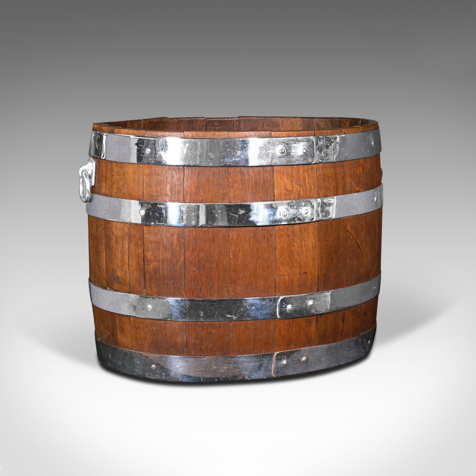 Antique Fireside Bin, English, Oak, Coopered Barrel, Log, Coal, Victorian c.1850 (1 of 8)