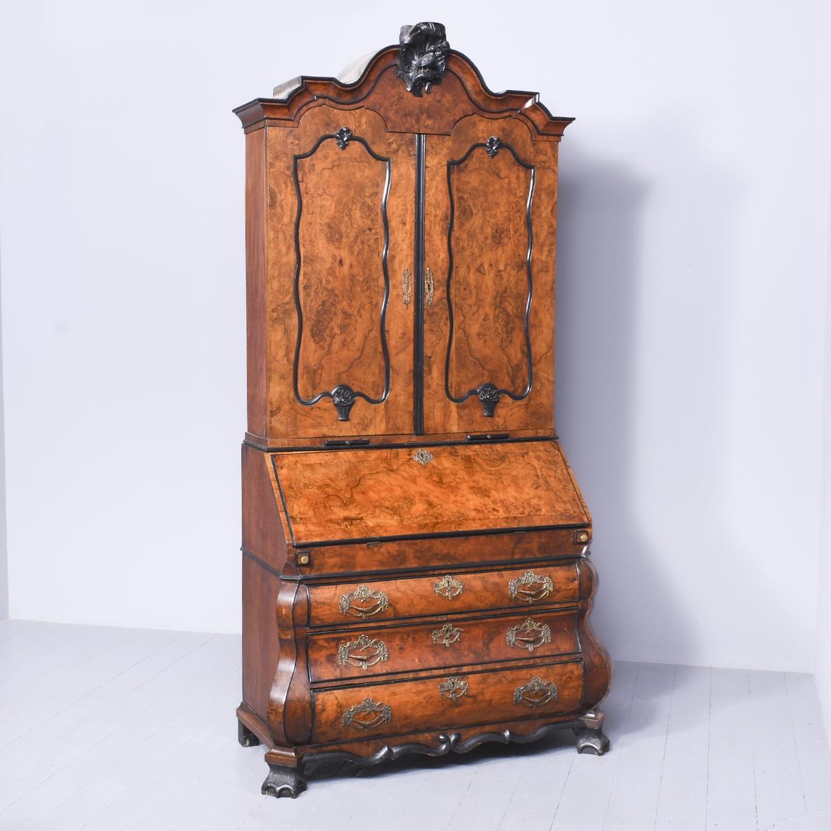 Dutch Burr Walnut Bureau Bookcase (1 of 15)