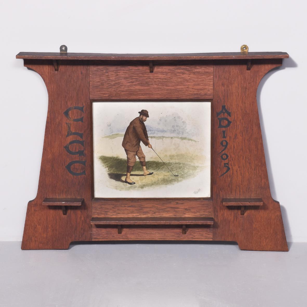 Dated Framed Watercolour of Golfer (1 of 6)