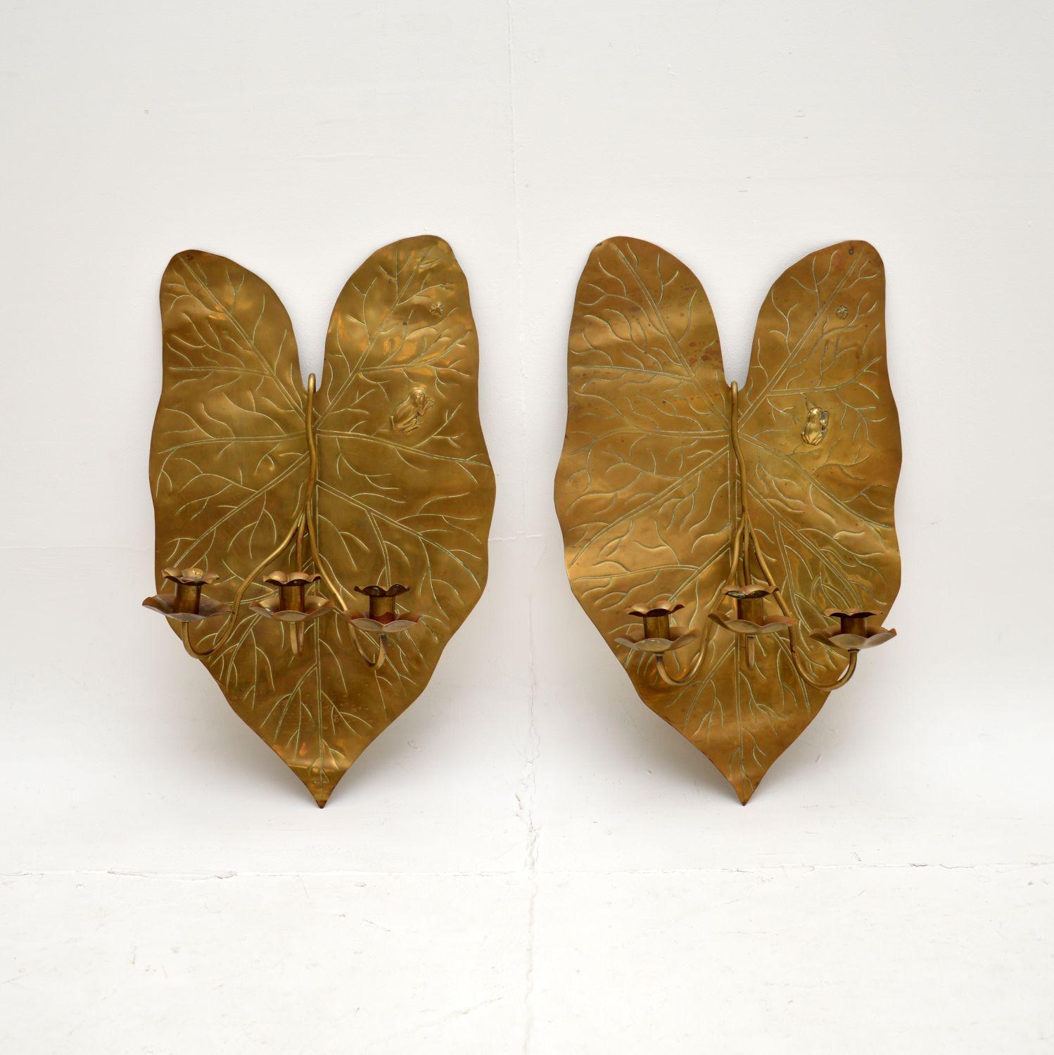 Pair of Antique Art Nouveau Brass Wall Mounting Candelabras (1 of 11) Pair of Antique Art Nouveau Brass Wall Mounting Candelabras (1 of 11)