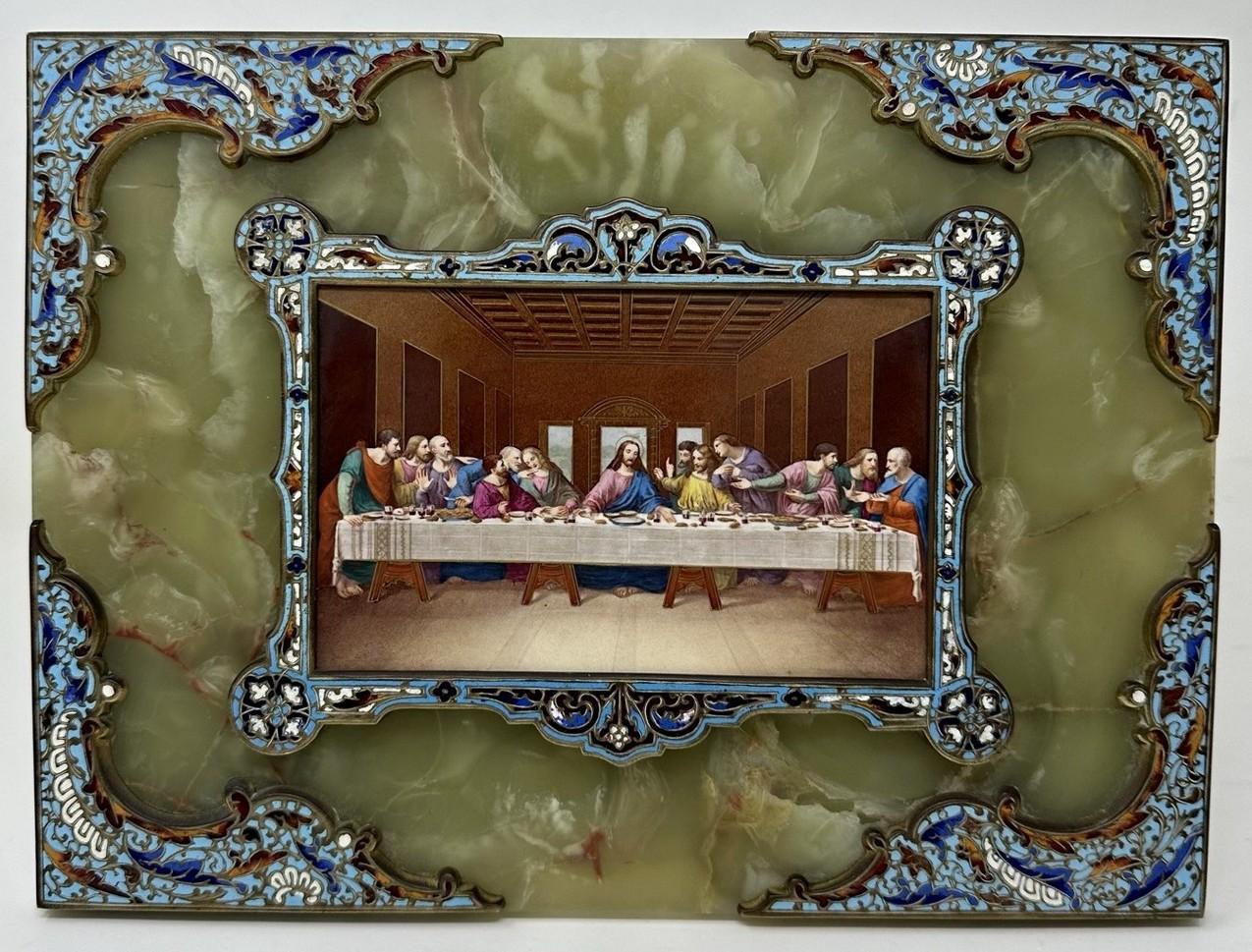 Antique Religious Grand Tour Plaque Last Supper Painting Alabaster Champleve (1 of 9)