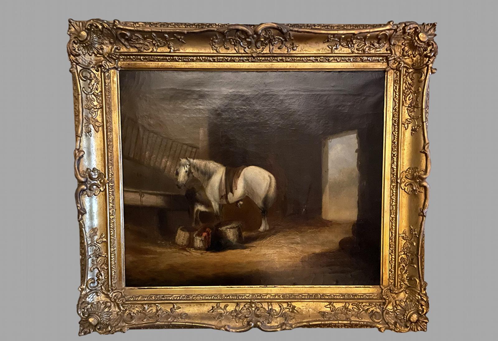 Attr. William Shayer Snr.- Oil - A Stable Interior (1 of 4)