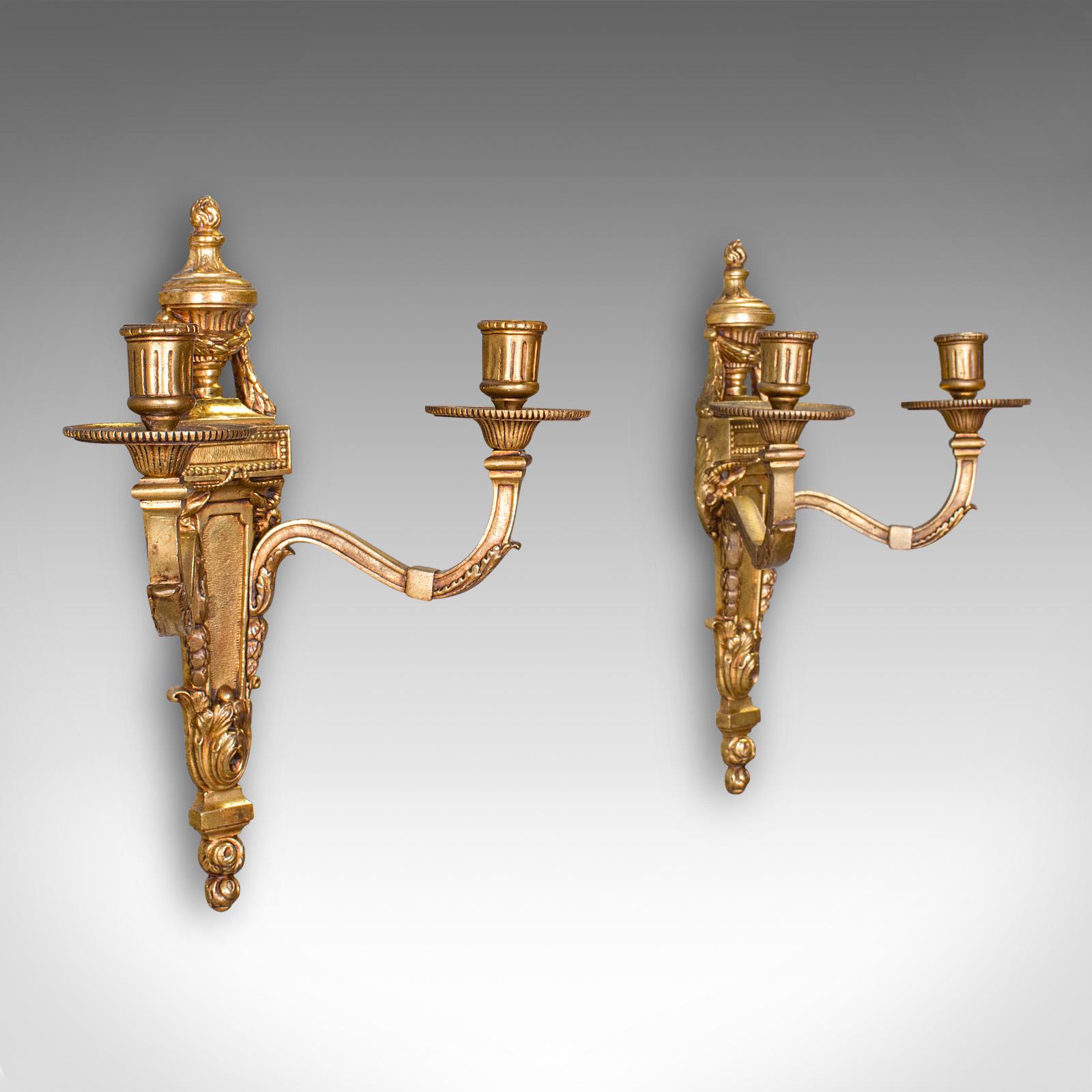 Pair of Antique Candle Sconces, Italian, Grand Tour Brass Wall Lights c.1860 (1 of 10)