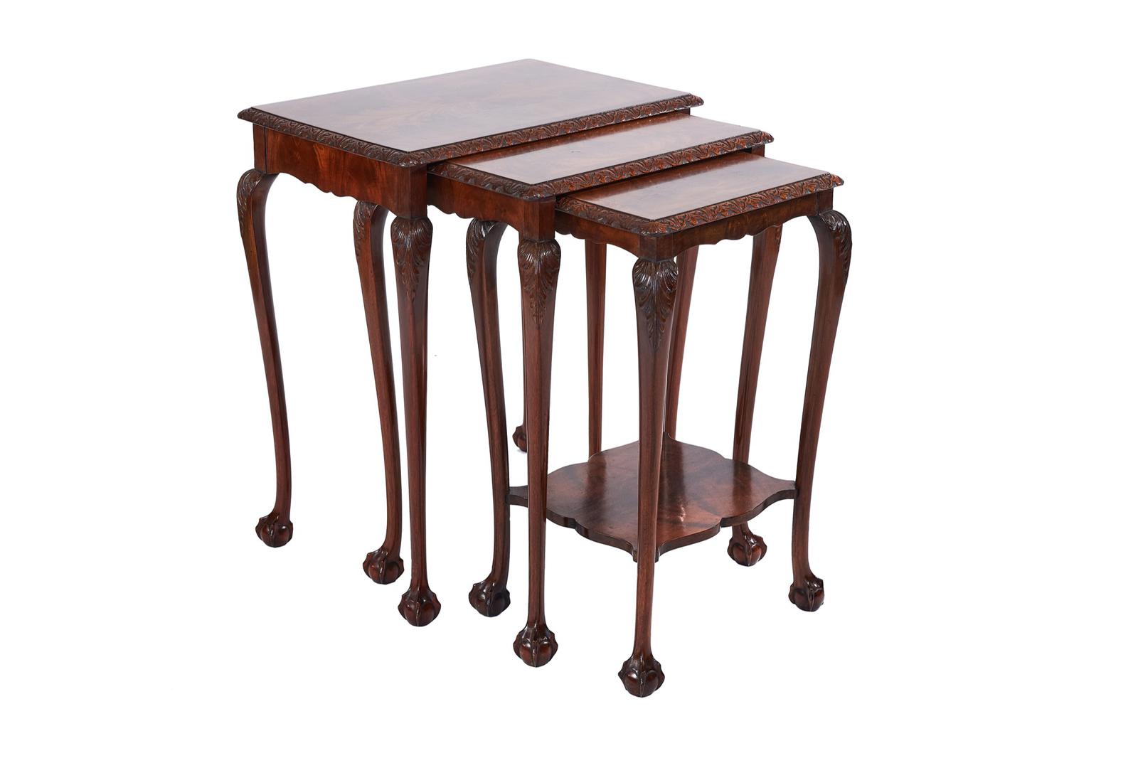Mahogany & Carved Nest 3 Tables c.1920 (1 of 7) Mahogany & Carved Nest 3 Tables c.1920 (1 of 7)
