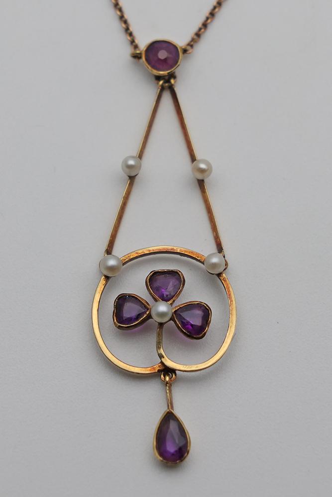Art Nouveau 15ct Pendant Set with Amethysts & Pearls (1 of 2)