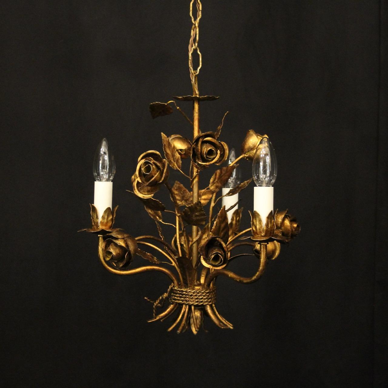 French Floral Toleware Triple Light Chandelier (1 of 10) French Floral Toleware Triple Light Chandelier (1 of 10)