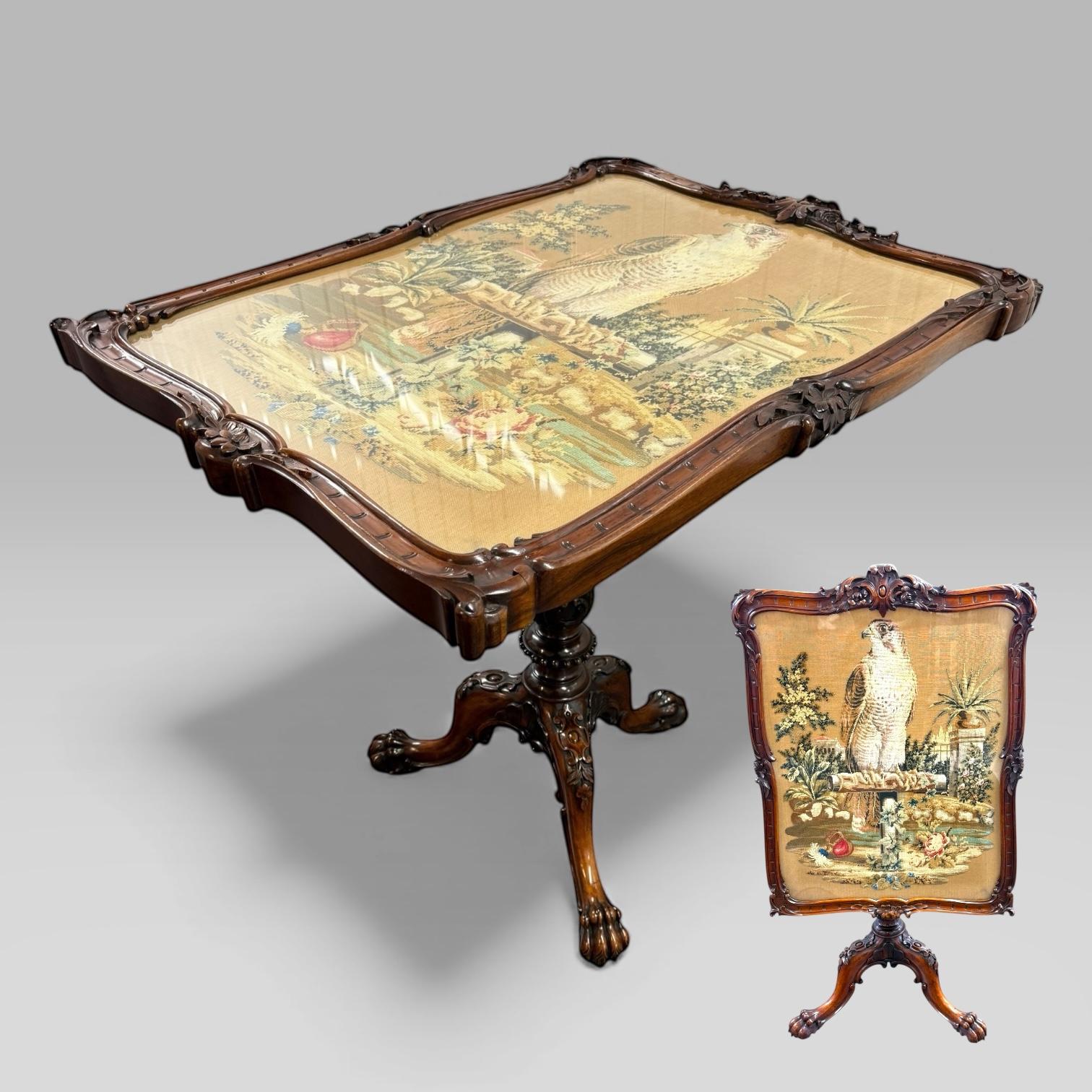 Antique William IV Gillows Carved Rosewood Tilt Top Tripod Table Fire Screen (1 of 18)