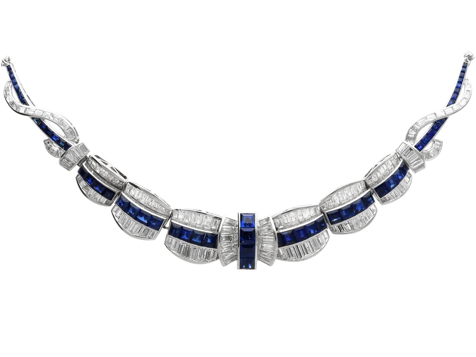Vintage Art Deco 8.14ct Basaltic Sapphire & 11.79ct Diamond Platinum Necklace c.1945 (1 of 20)