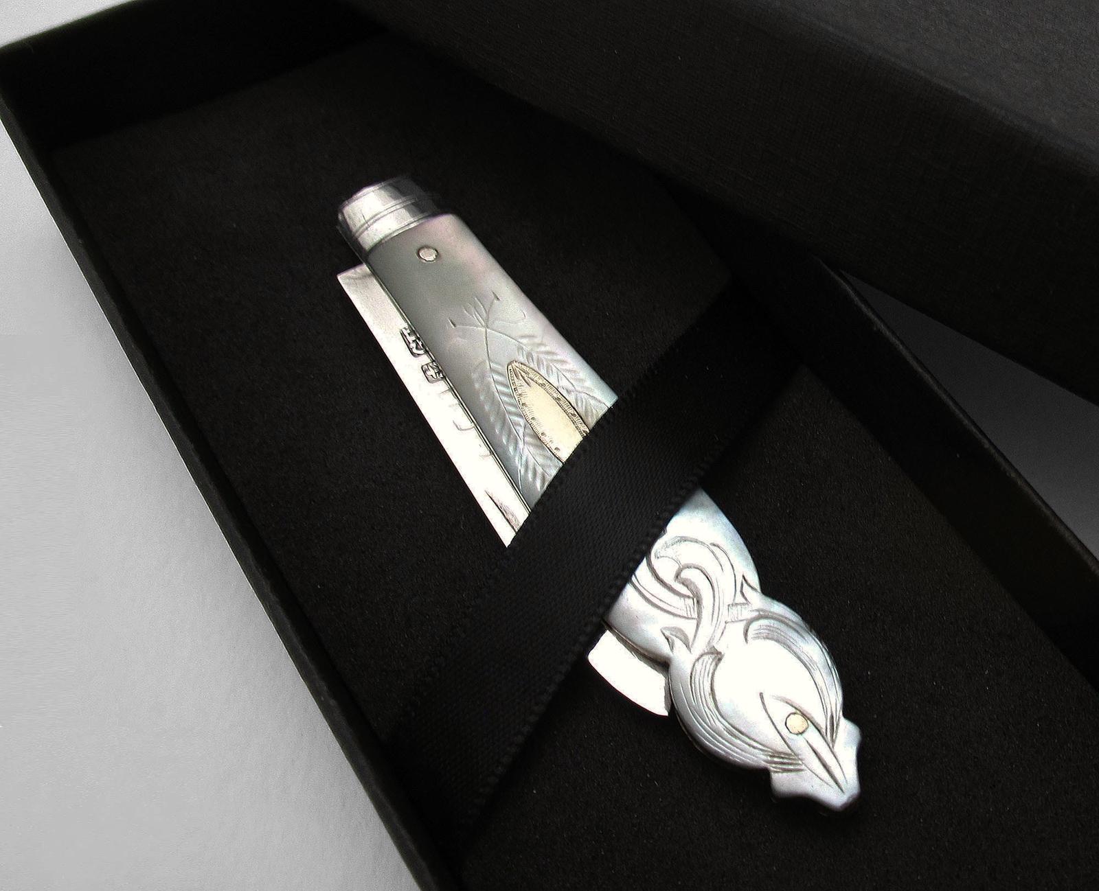 George Unite Antique Victorian Sterling Silver Mother of Pearl Fruit Knife, Birmingham 1856 (1 of 6)