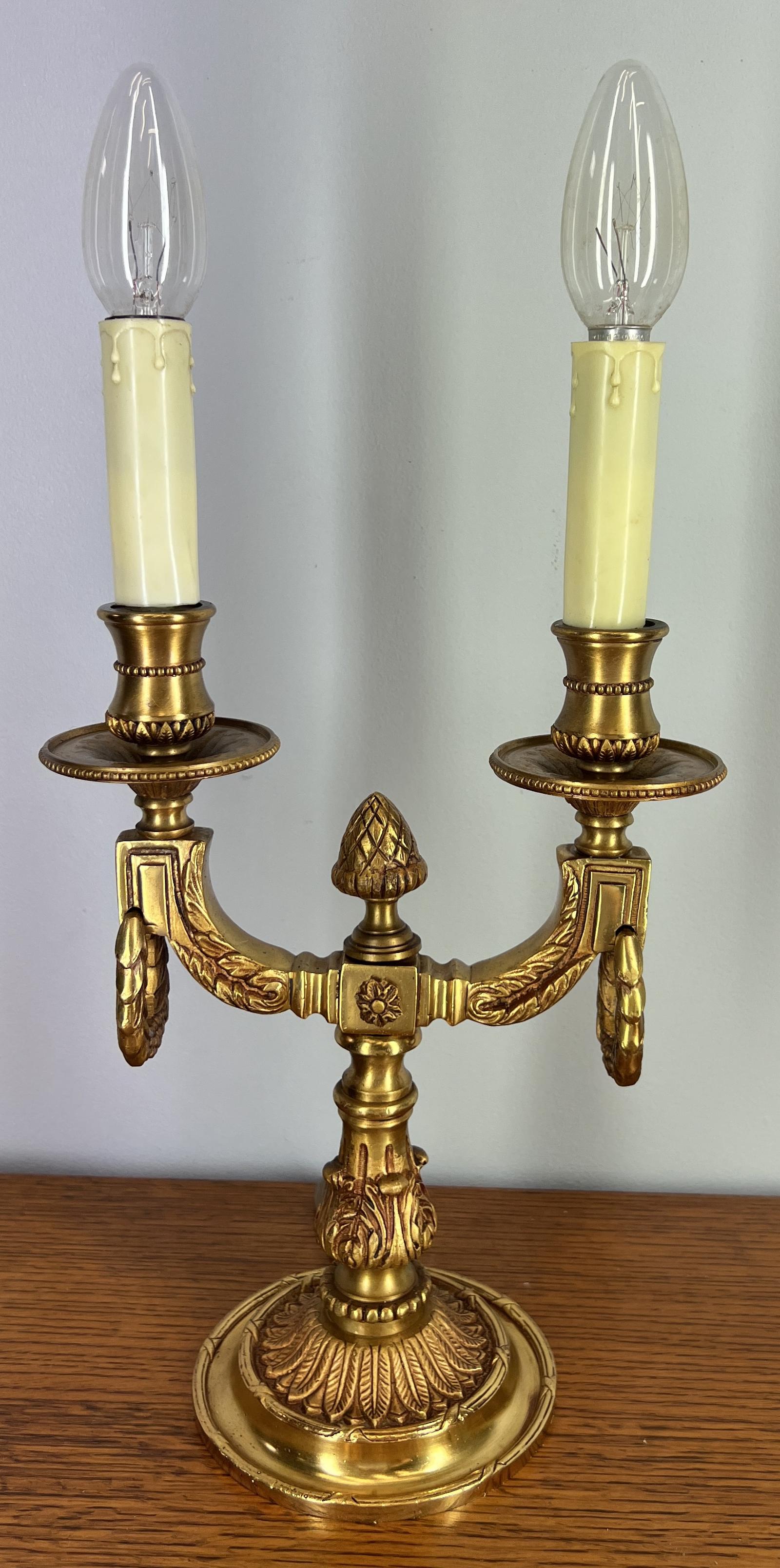Lamp Vintage French Brass Two Arm Candelabra Light Gilded (1 of 10)