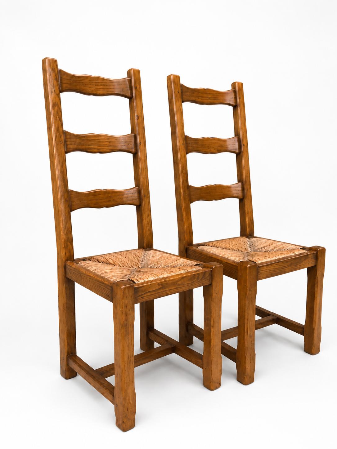 2 Solid Oak French Ladder Back Rush Seats Dining Chairs (1 of 7) 2 Solid Oak French Ladder Back Rush Seats Dining Chairs (1 of 7)